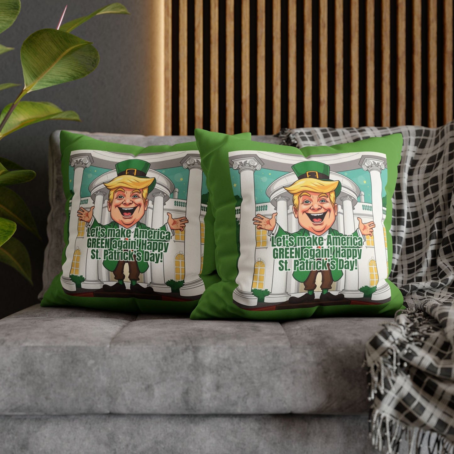 St. Patrick's Day Faux Suede Pillowcase - 'Let's Make America Green Again!'