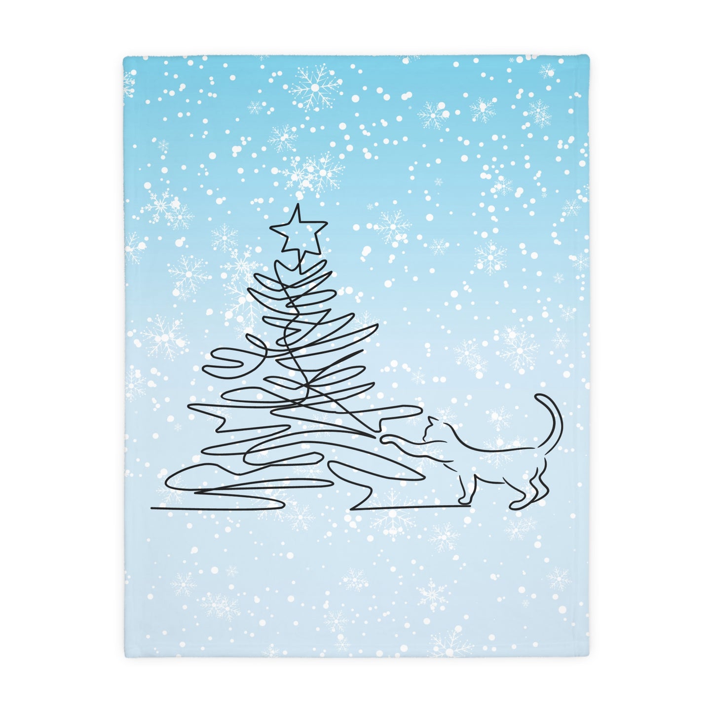 Kitty & Christmas Tree Velveteen Microfiber Blanket (Two-sided print)