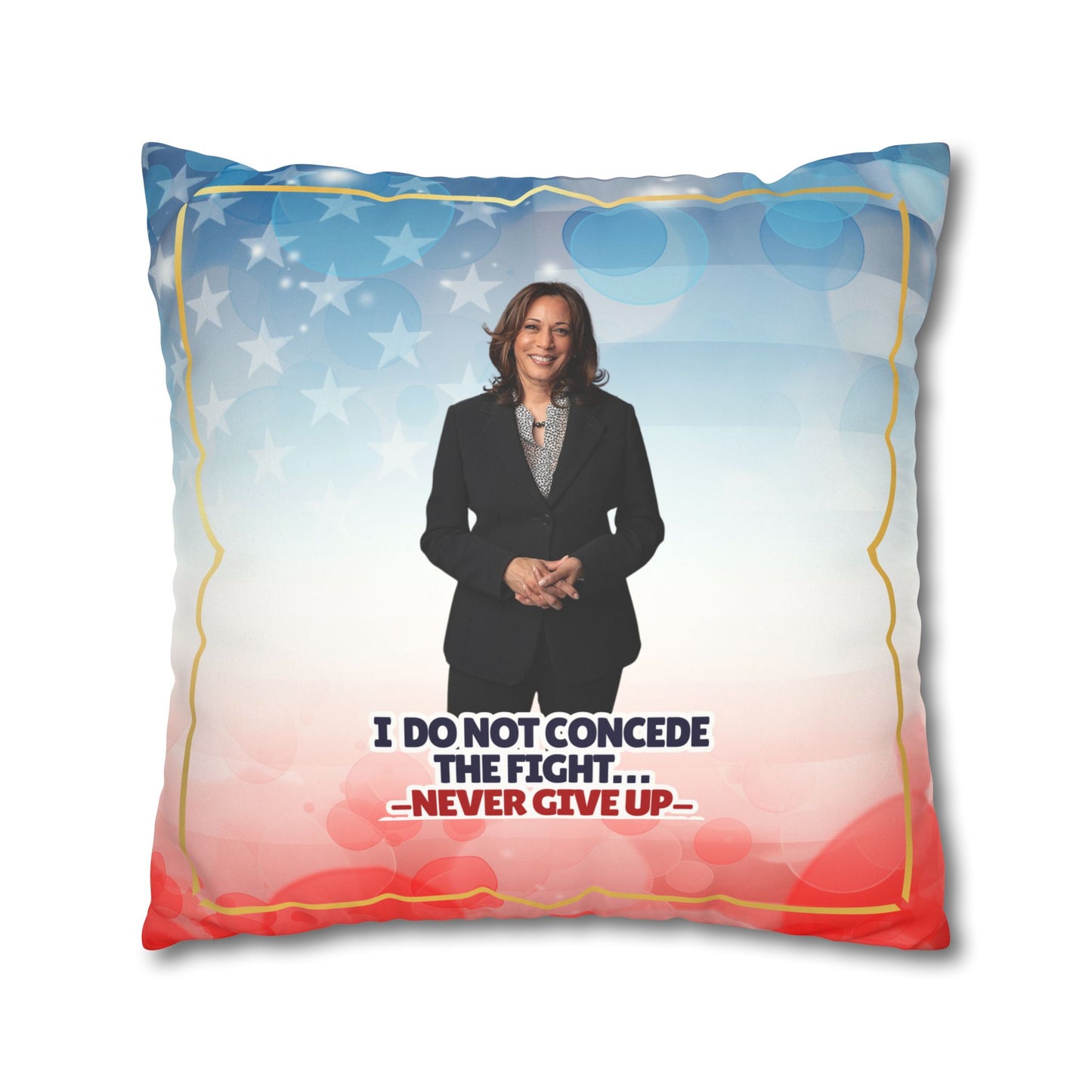 Kamala Faux Suede Pillowcase - 'Never Give Up'