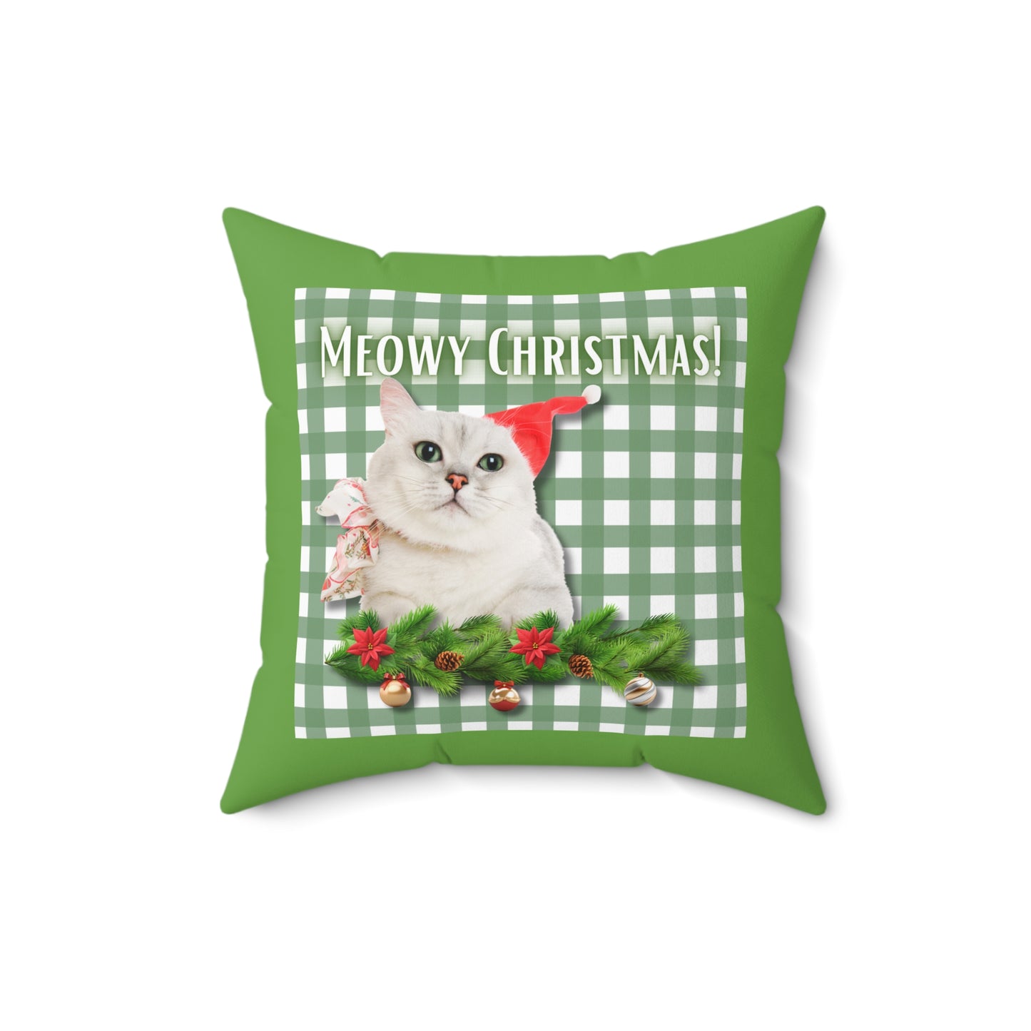 Meowy Christmas Faux Suede Square Pillow