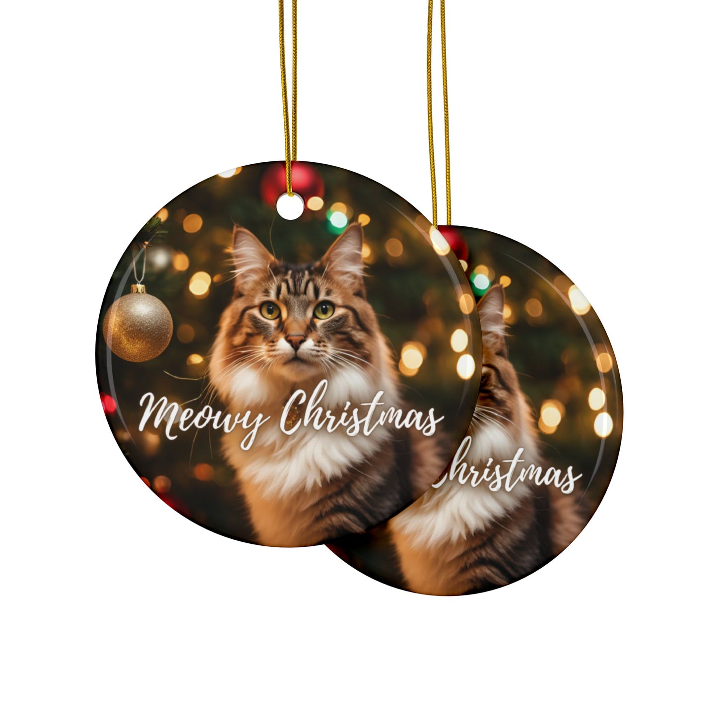 Meowy Christmas Ceramic Ornaments, 2-Side Print