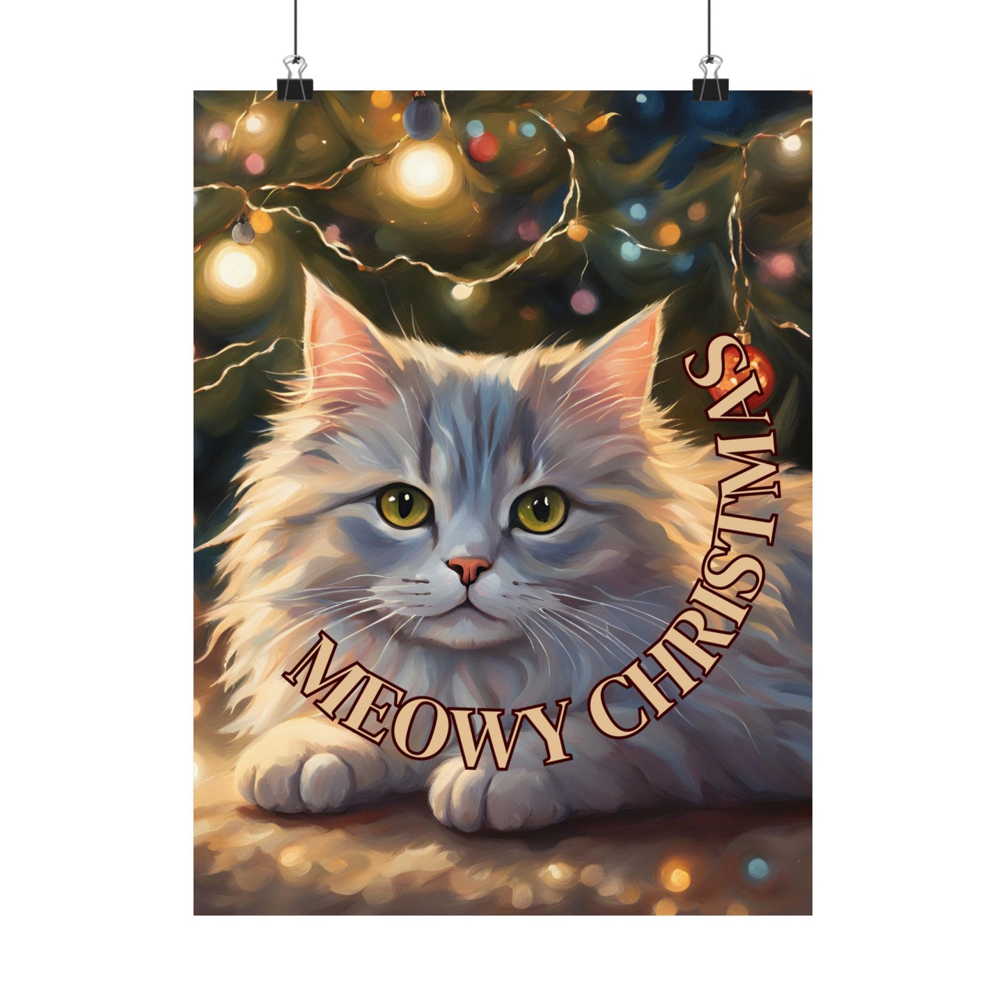 White Meowy Christmas Kitty Matte Vertical Posters