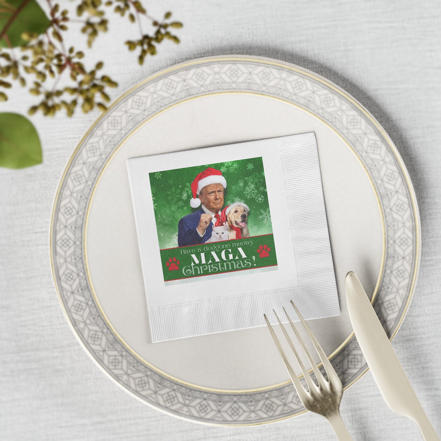 MAGA Christmas White Coined Napkins