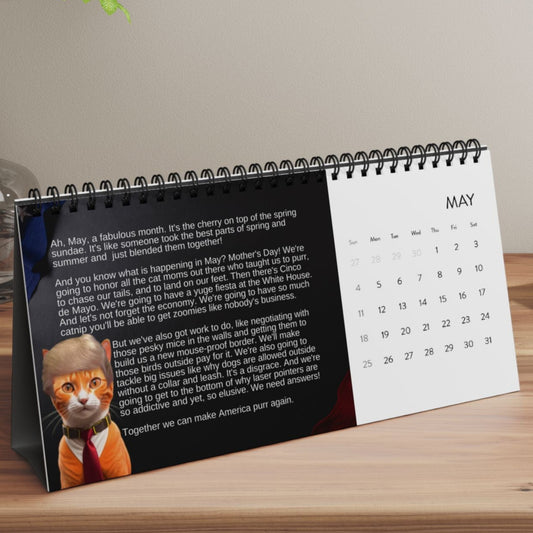 Trump Cat's Month-by-Month Desktop Calendar (2025 grid)