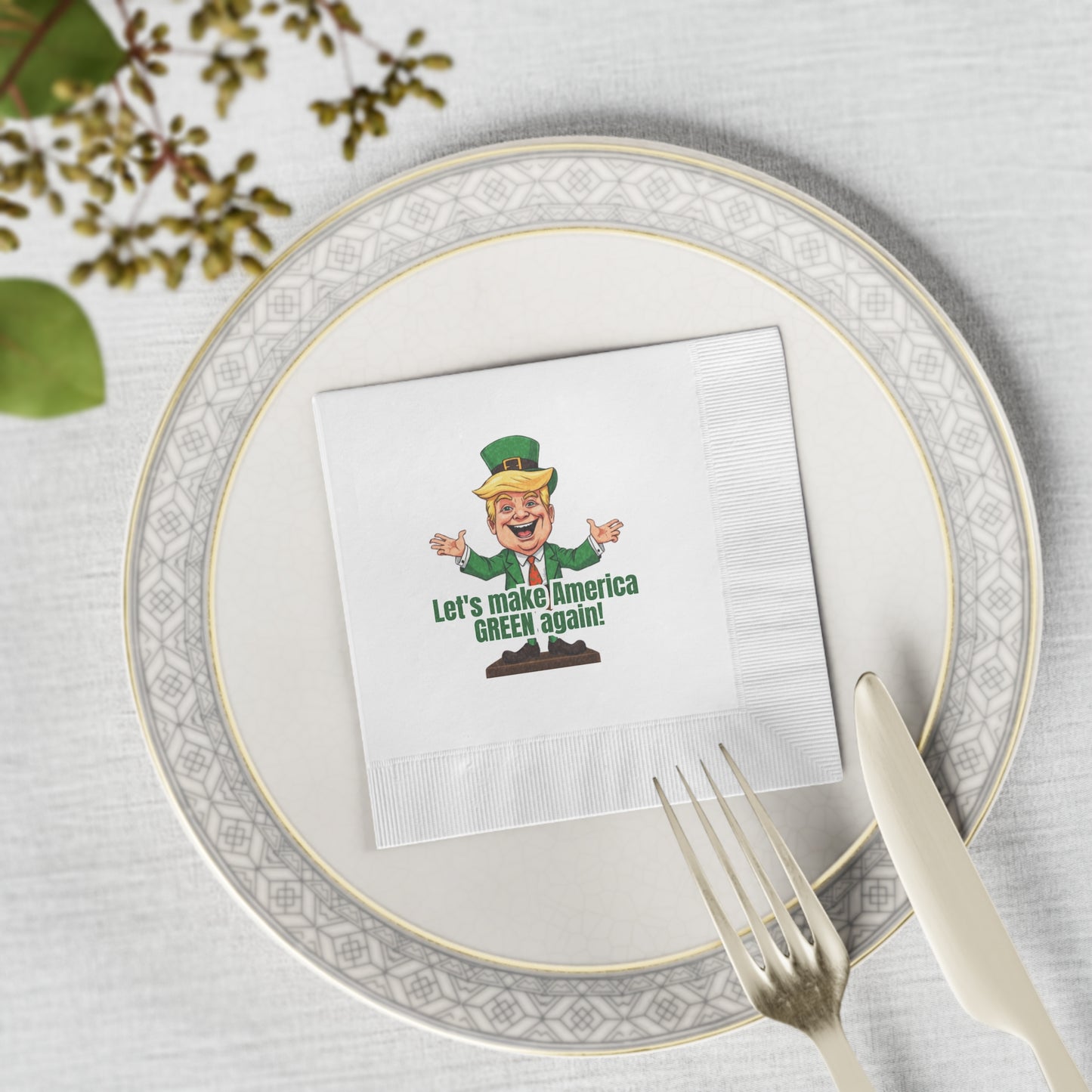 Trump St. Patrick's Day White Coined Napkins