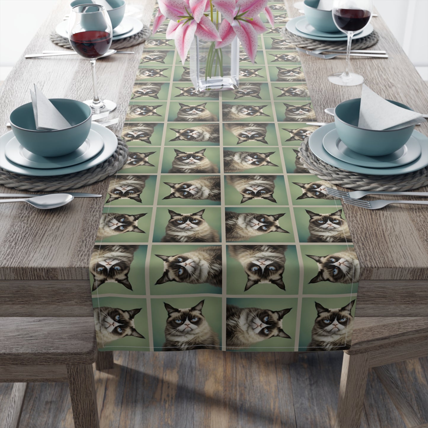 Whimsical Cat Print Table Runner - Perfect for Cat Lovers and Home Decor