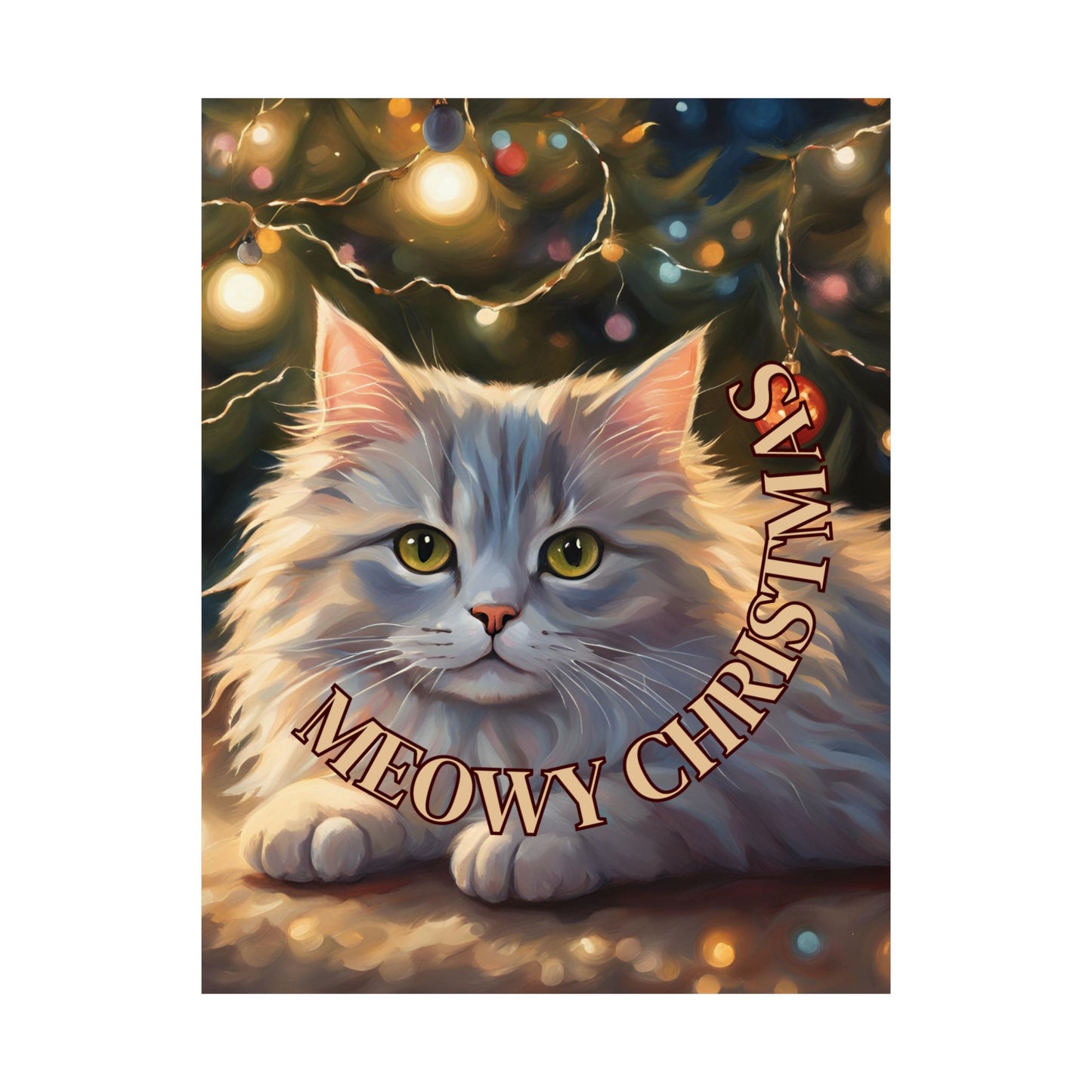 White Meowy Christmas Kitty Matte Vertical Posters