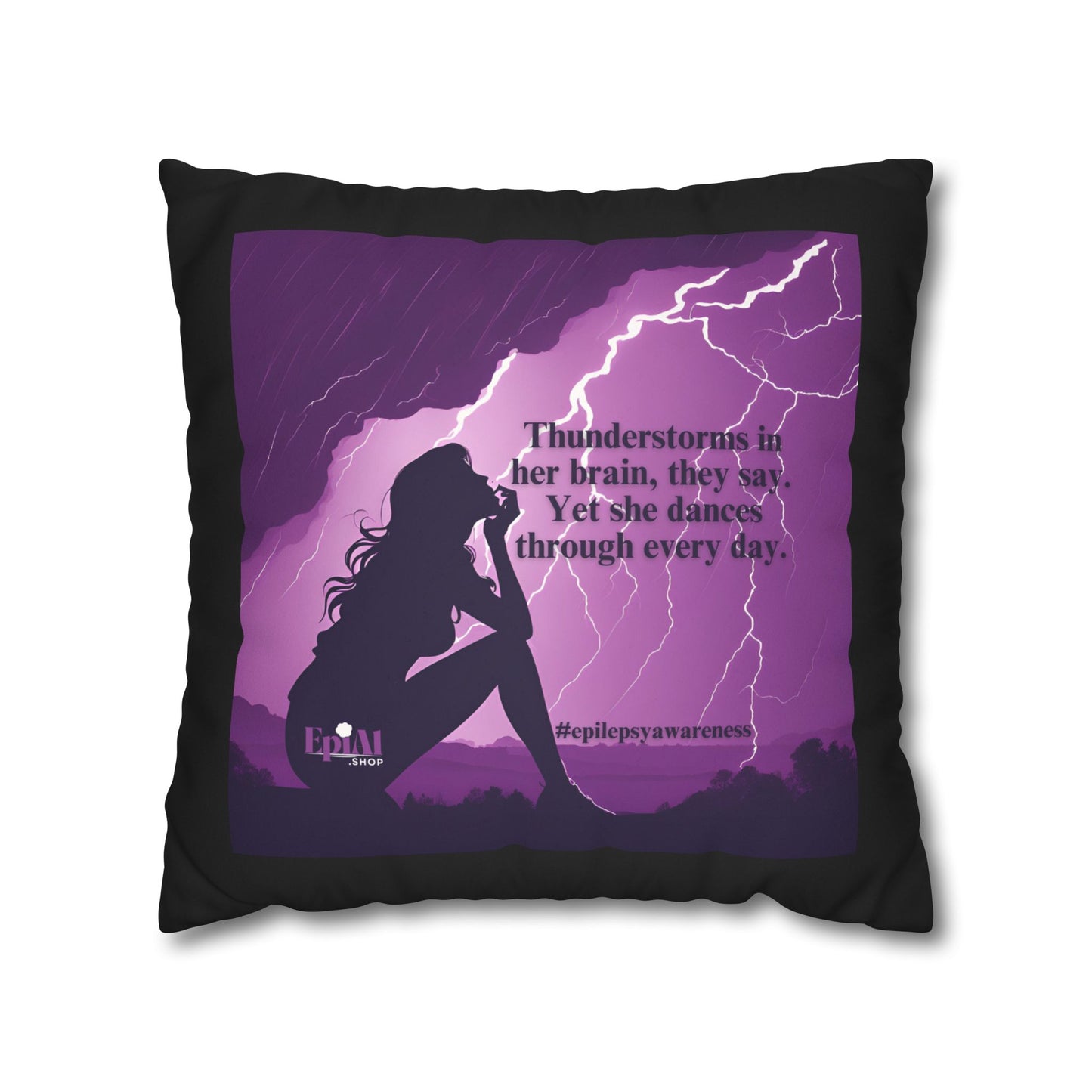 Empowerment Faux Suede Pillowcase - 'Thunderstorms in Her Brain' Design for Epilepsy Awareness