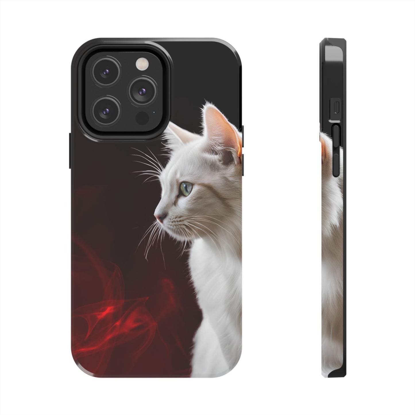 Stylish Tough Phone Case with White Cat Portrait - Perfect for Cat Lovers!