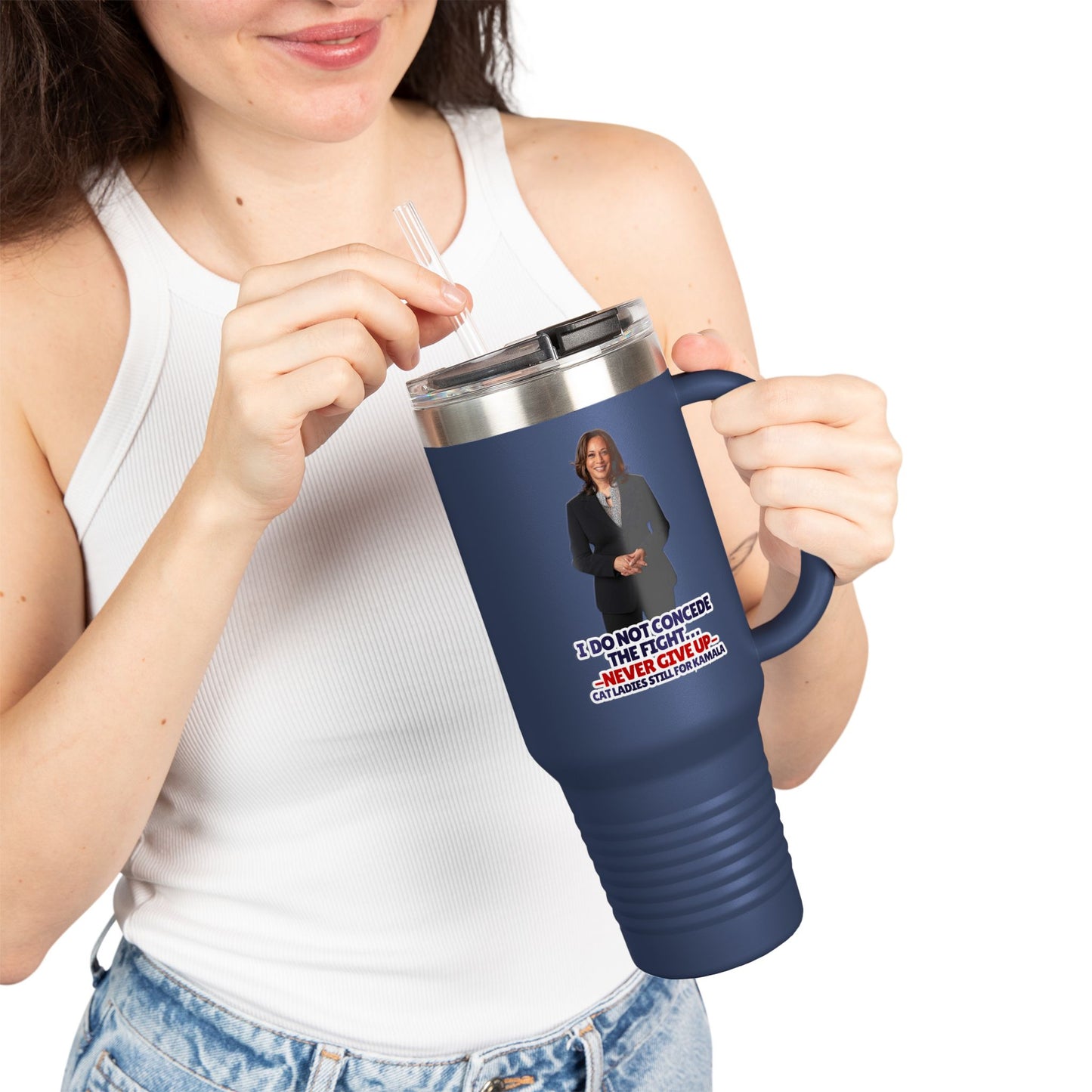 Never Give Up Kamala Insulated Travel Mug, 40oz