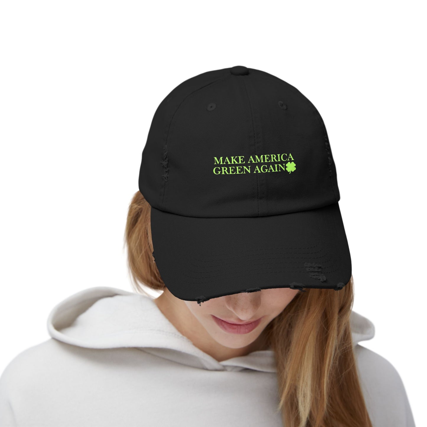 Make America Green Again Distressed Cap - Unisex Eco-Friendly Hat