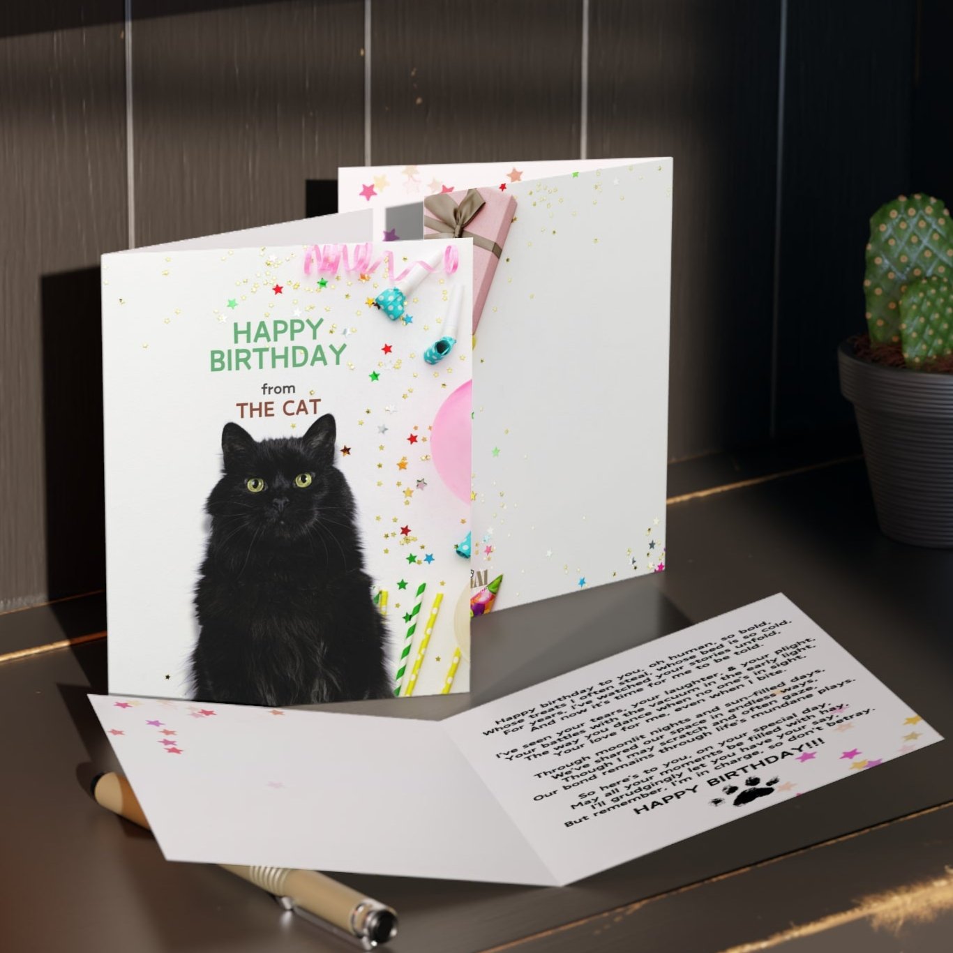 Happy Birthday from the Cat Greeting Cards, blank inside (8, 16, and 24 pcs)