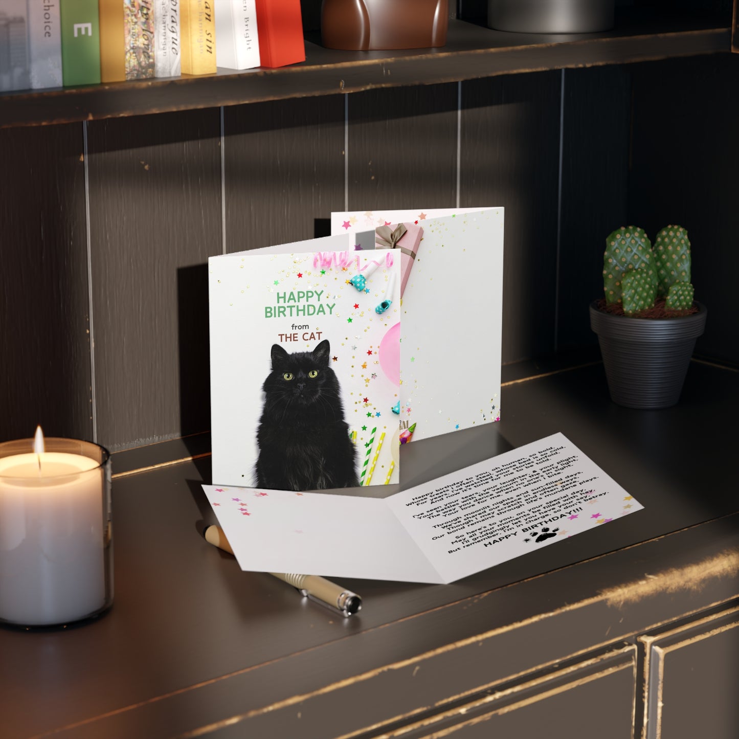 Happy Birthday from the Cat Greeting Cards, blank inside (8, 16, and 24 pcs)