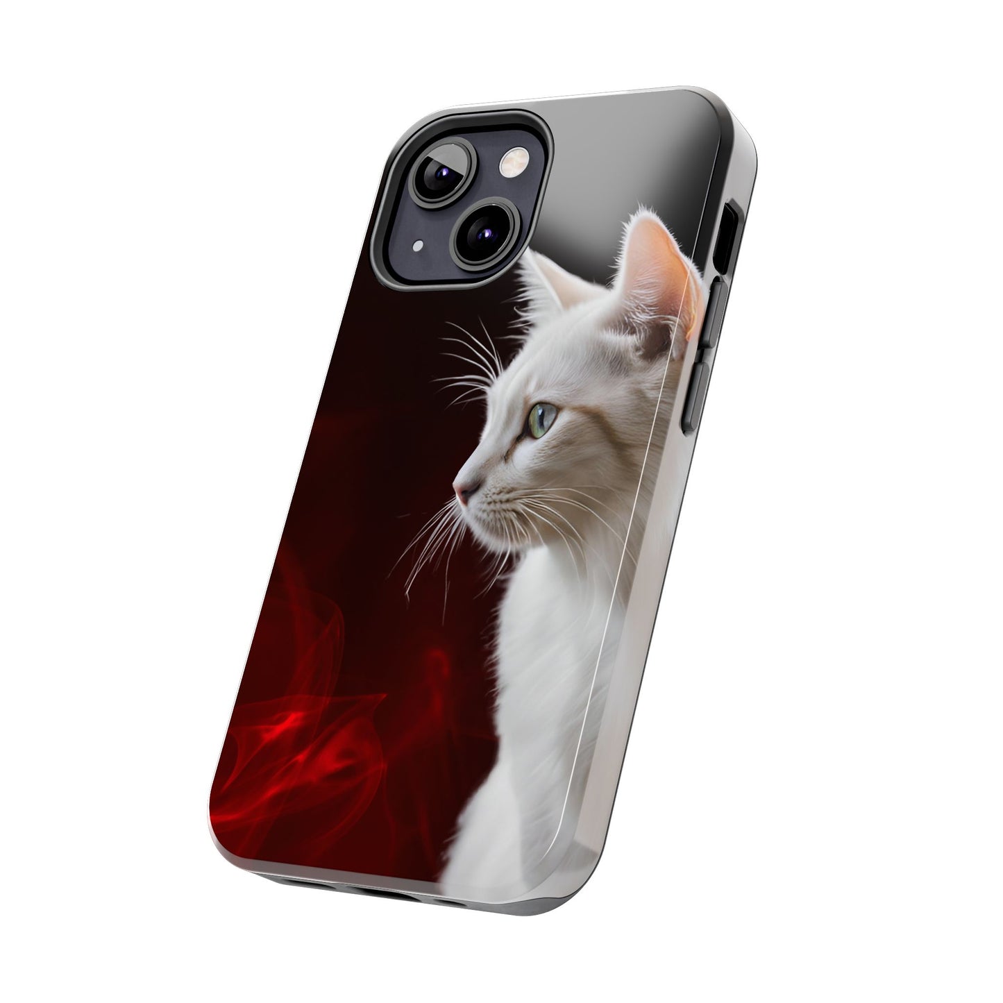 Stylish Tough Phone Case with White Cat Portrait - Perfect for Cat Lovers!