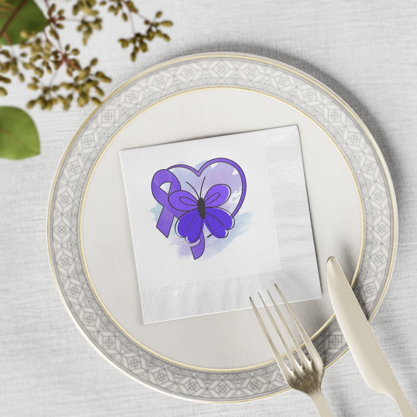 Simple Purple Butterfly Epilepsy Awareness White Coined Napkins