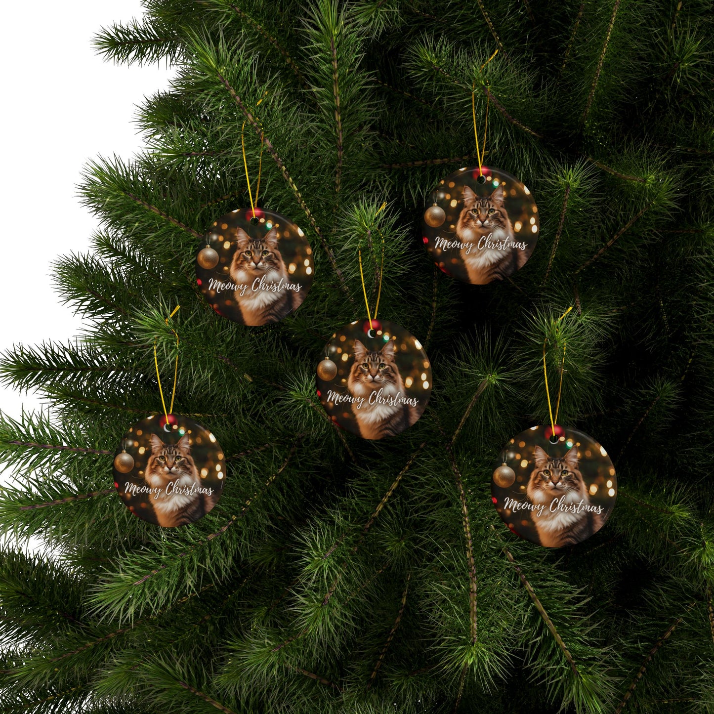 Meowy Christmas Ceramic Ornaments, 2-Side Print