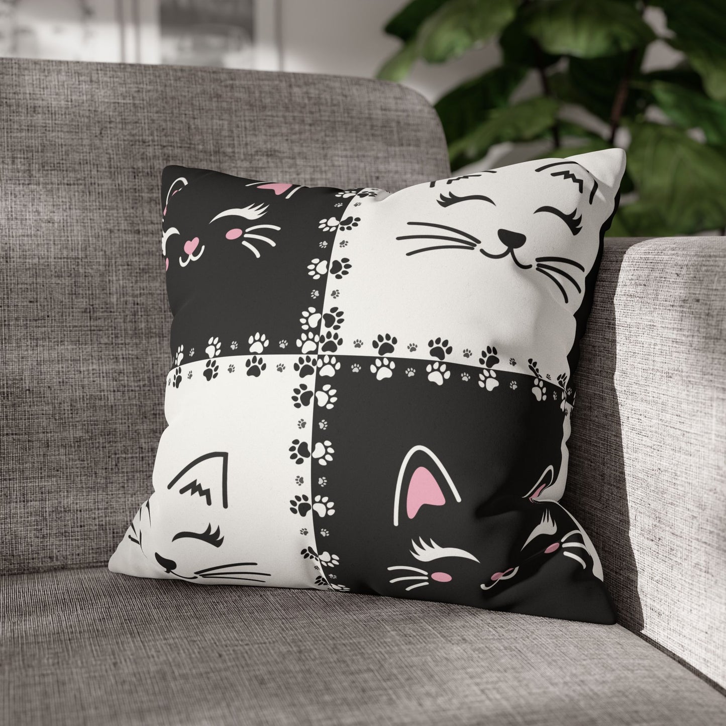 Cute Cat Faux Suede Pillowcase - Decorative Cushion Cover for Cat Lovers