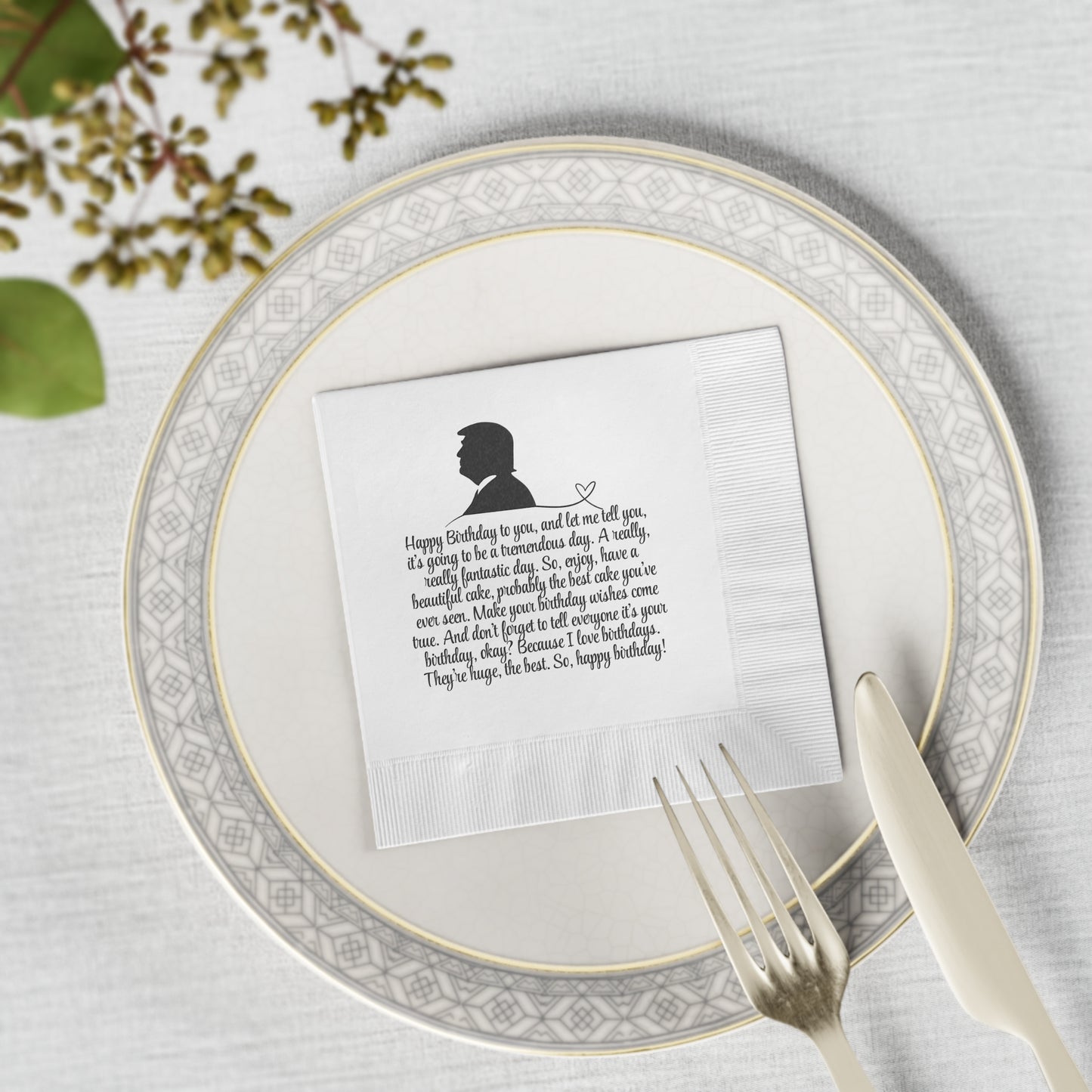 Trump Birthday Wishes White Coined Napkins