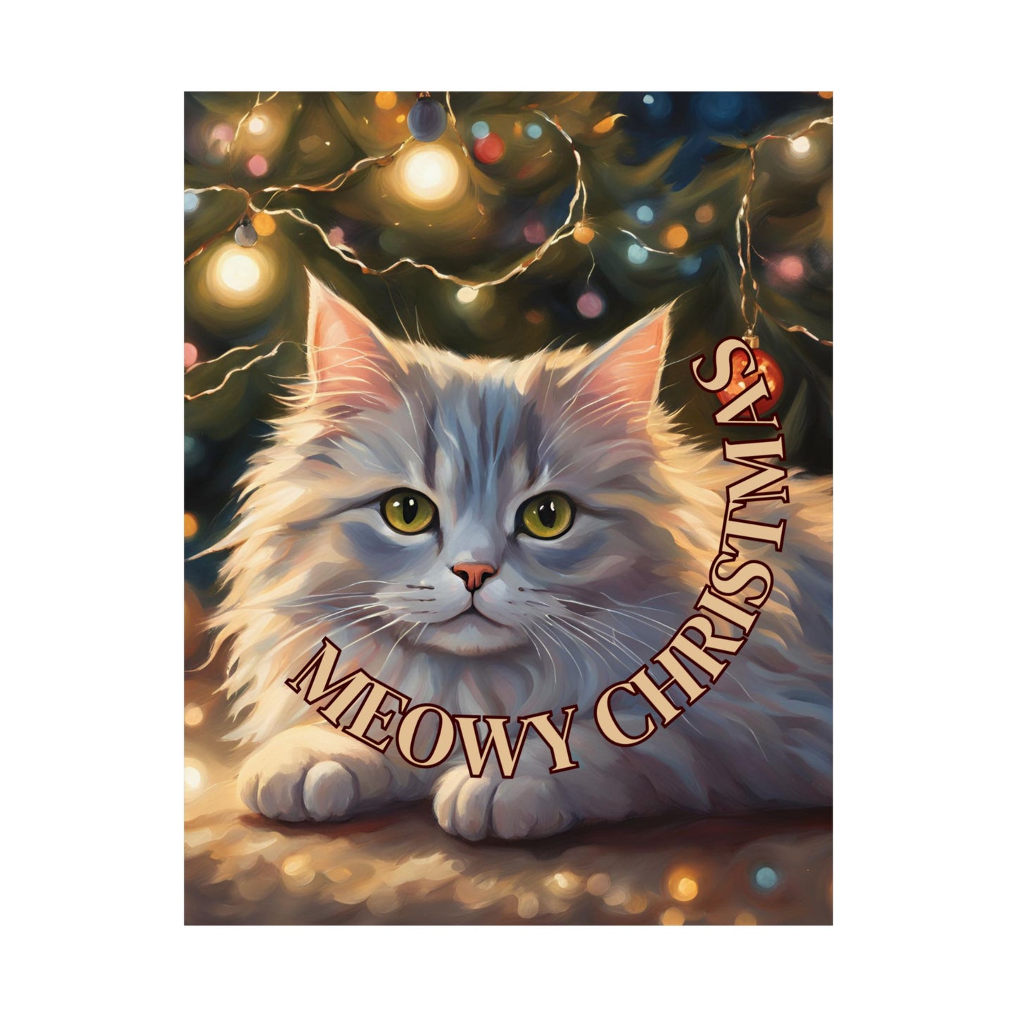 White Meowy Christmas Kitty Matte Vertical Posters