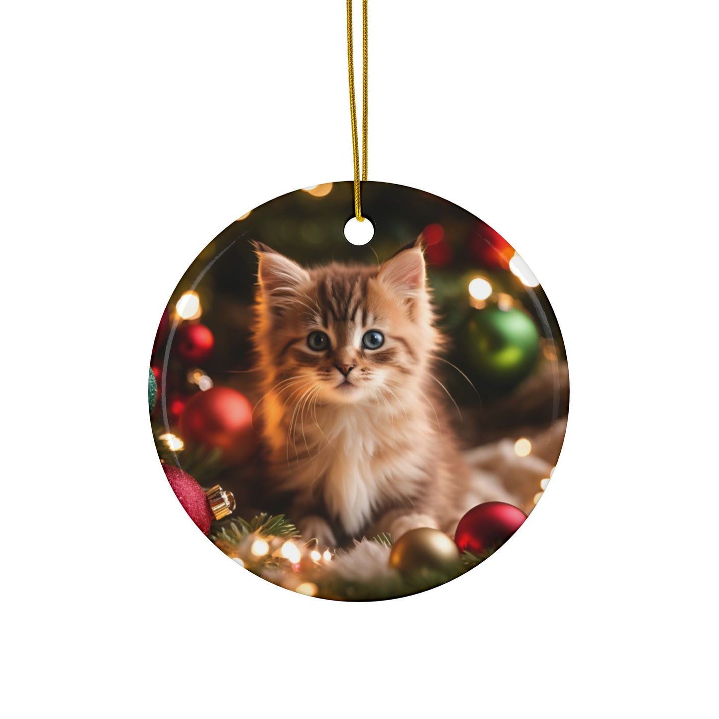 Cute Kitten Christmas Ceramic Ornaments, 2-Side Print, (1pc, 3pcs, 5pcs, 10pcs)