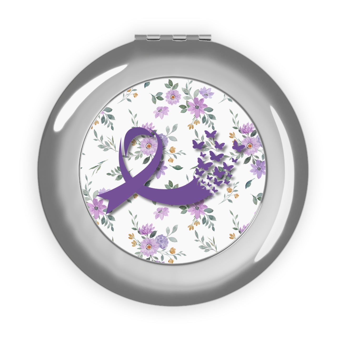 Purple Ribbon Butterfly Compact Travel Mirror