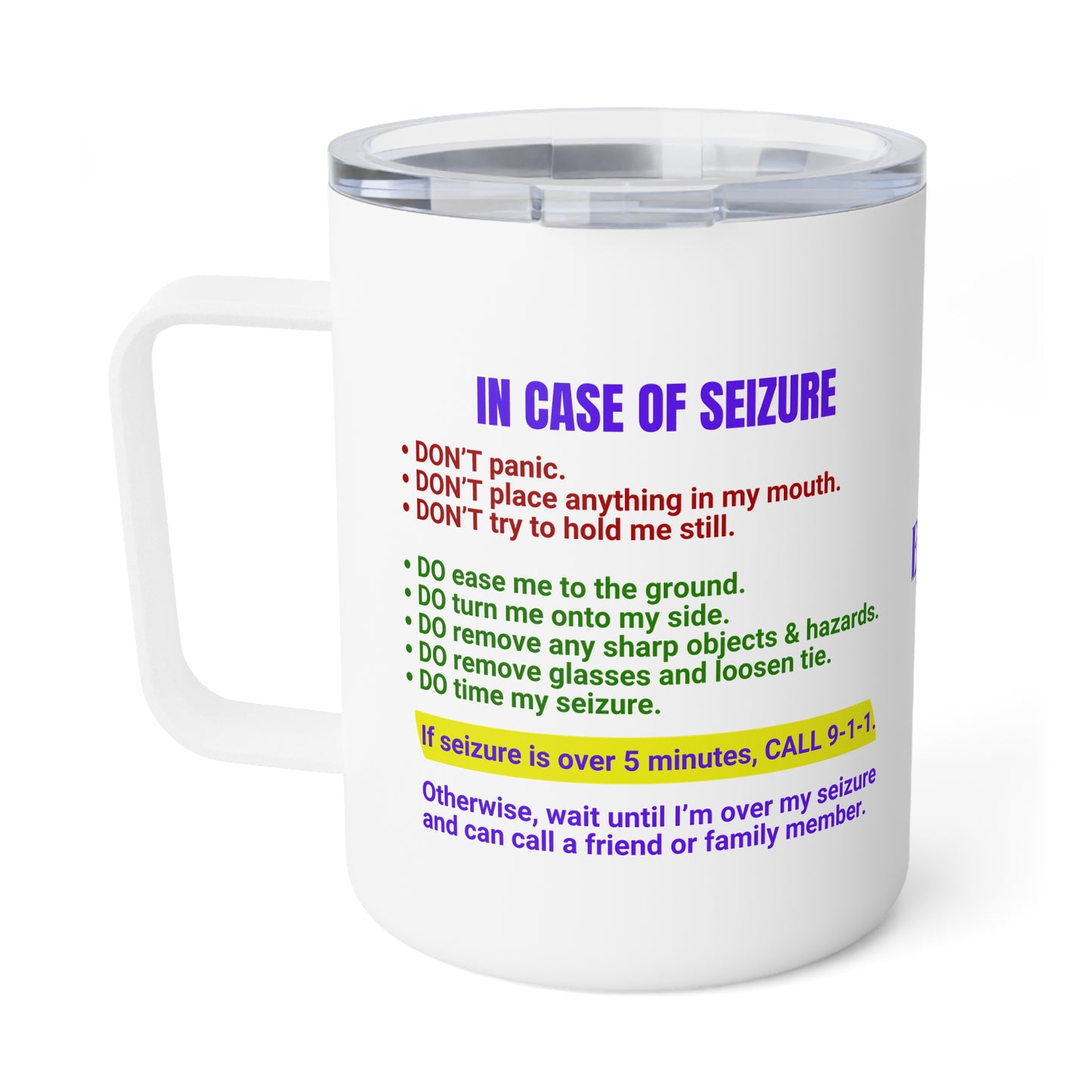 Seizure First Aid Insulated Coffee Mug, 10oz