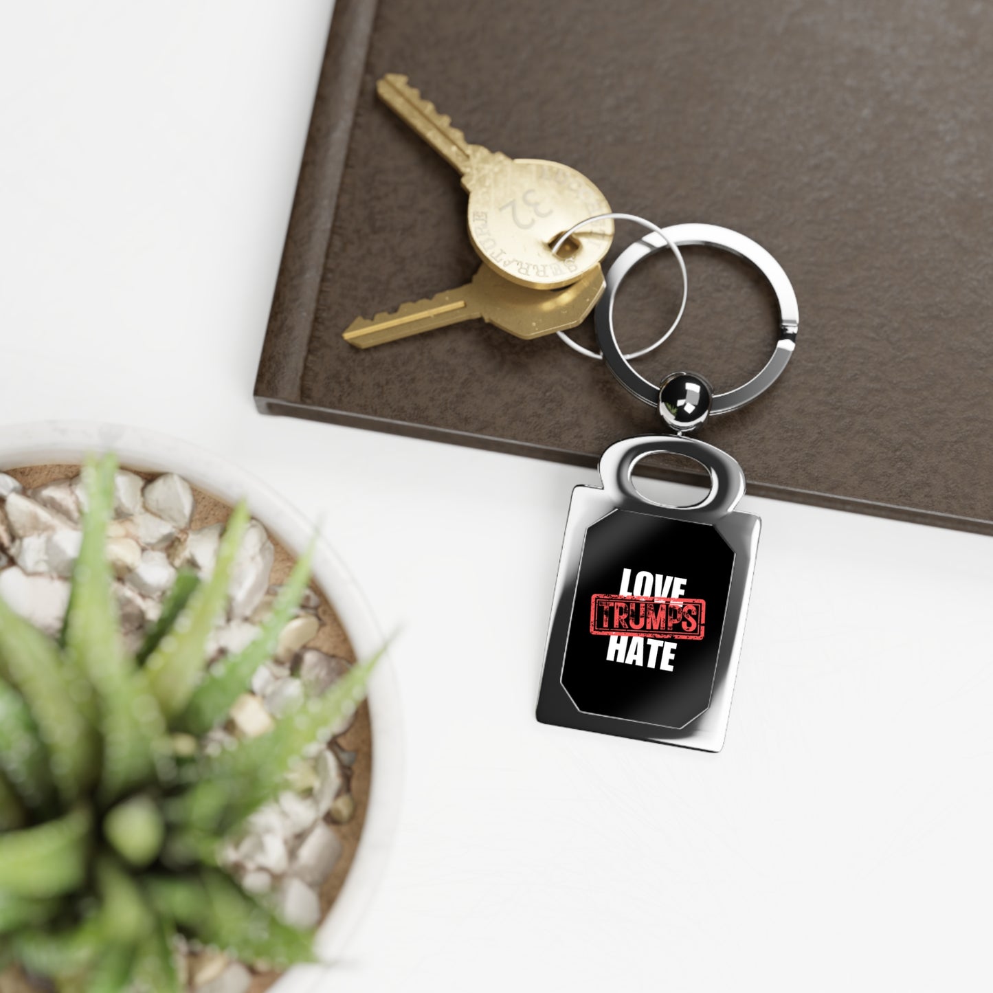 Love Trumps Hate Rectangle Photo Keyring