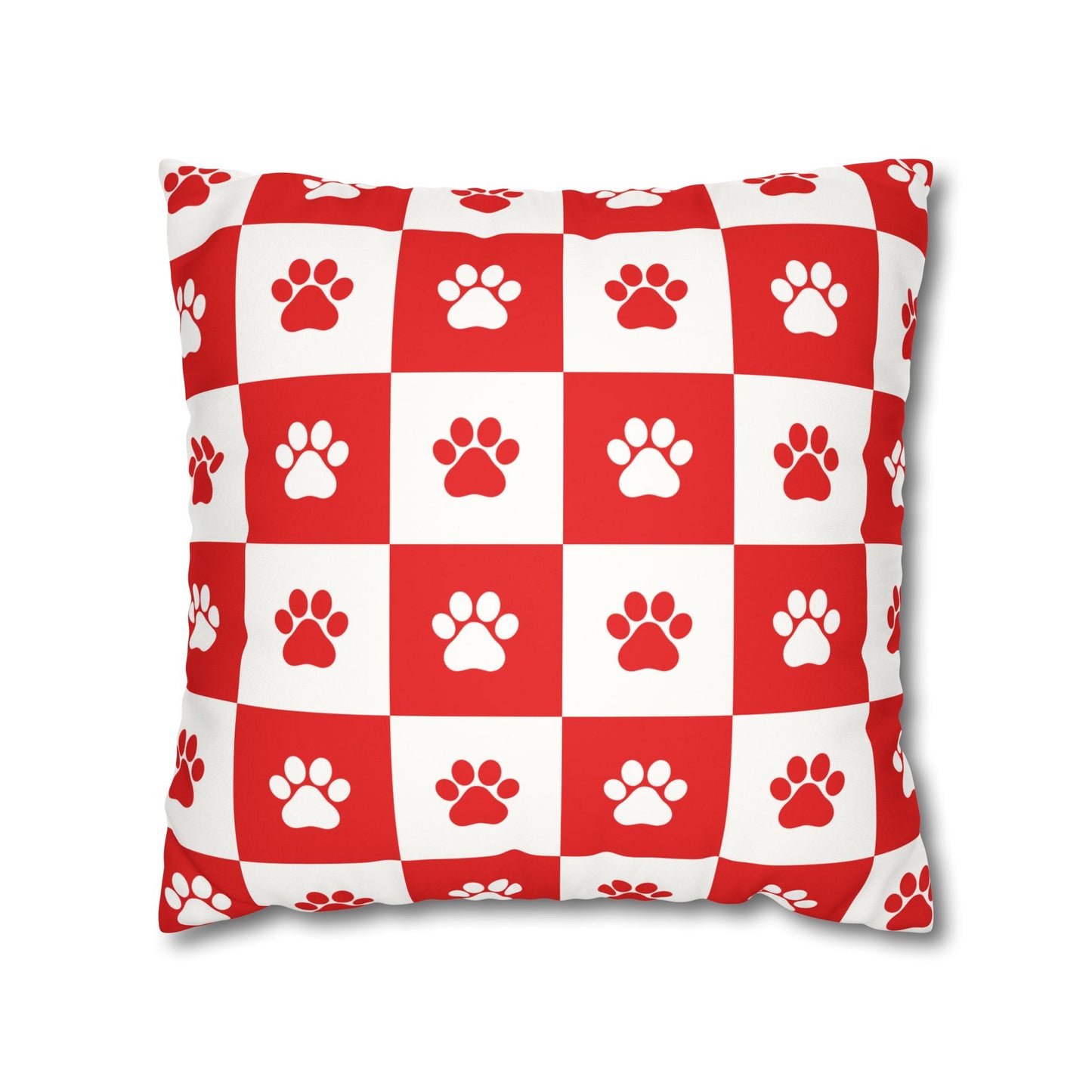 Red Paw Print Faux Suede Pillowcase - Cozy Home Decor for Pet Lovers