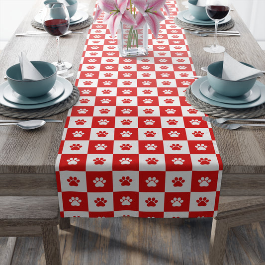 Red & White Paws Table Runner (Cotton, Poly)