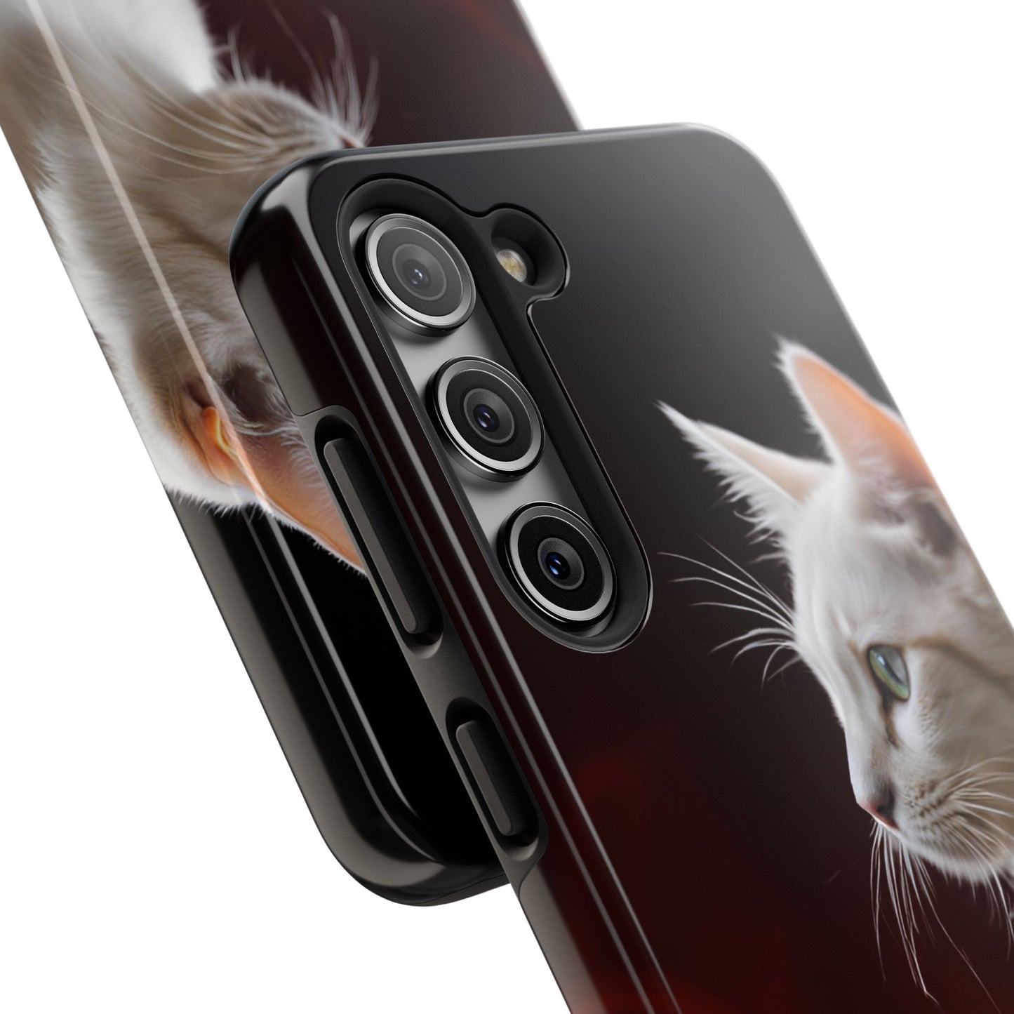 Stylish Tough Phone Case with White Cat Portrait - Perfect for Cat Lovers!