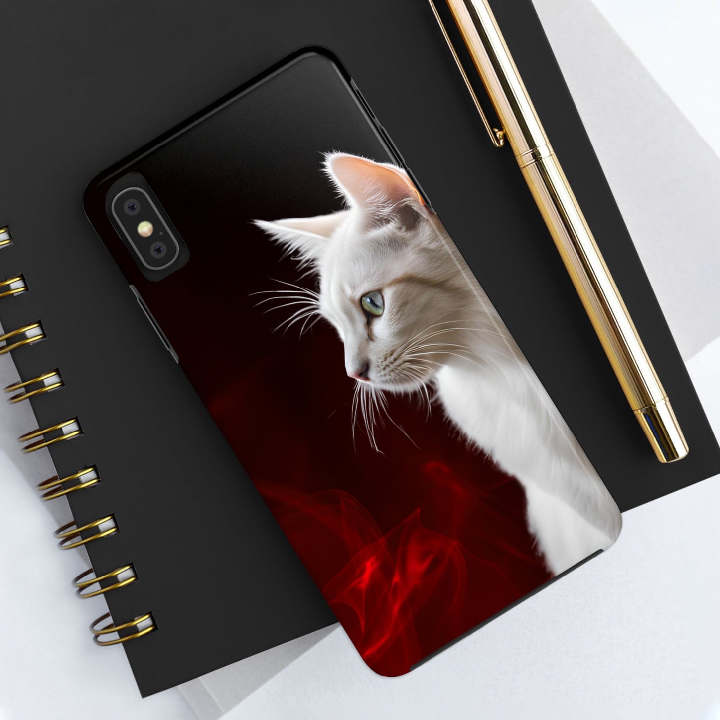 Stylish Tough Phone Case with White Cat Portrait - Perfect for Cat Lovers!