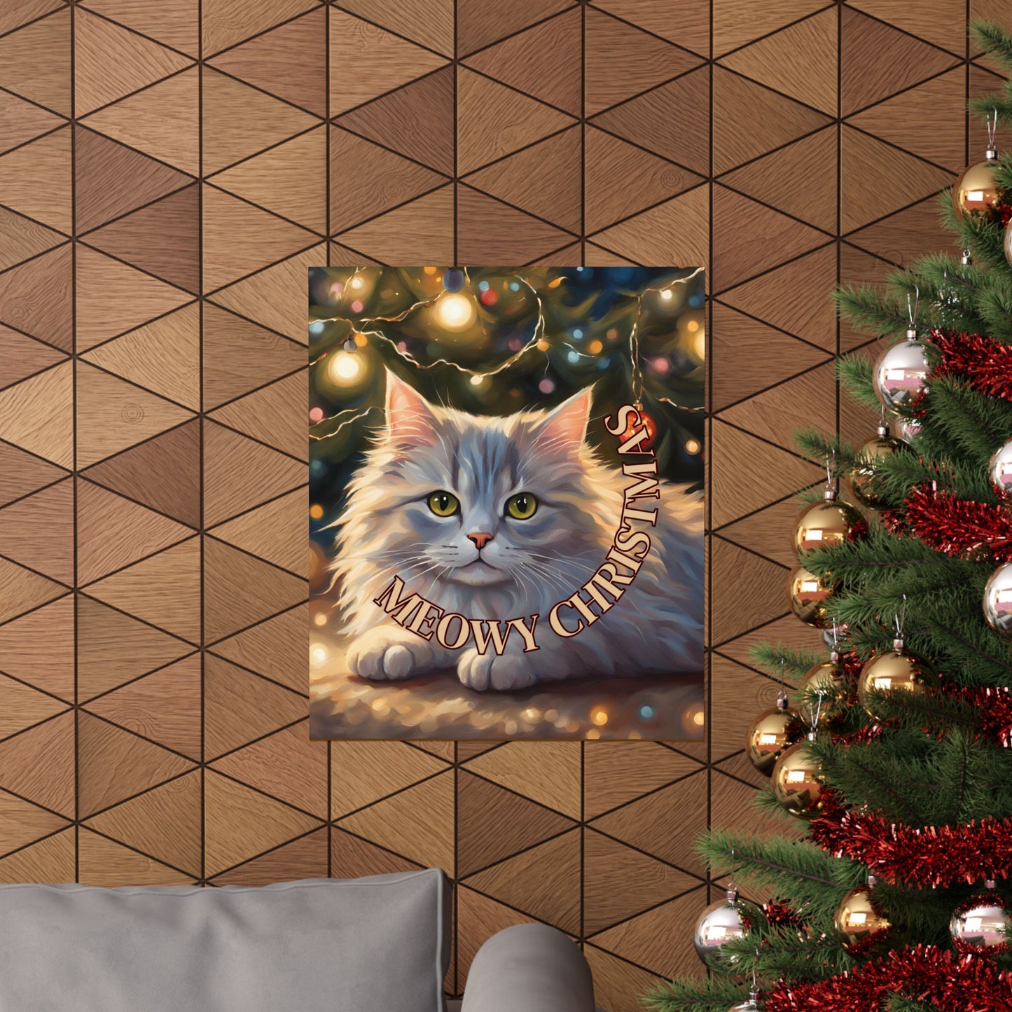 White Meowy Christmas Kitty Matte Vertical Posters