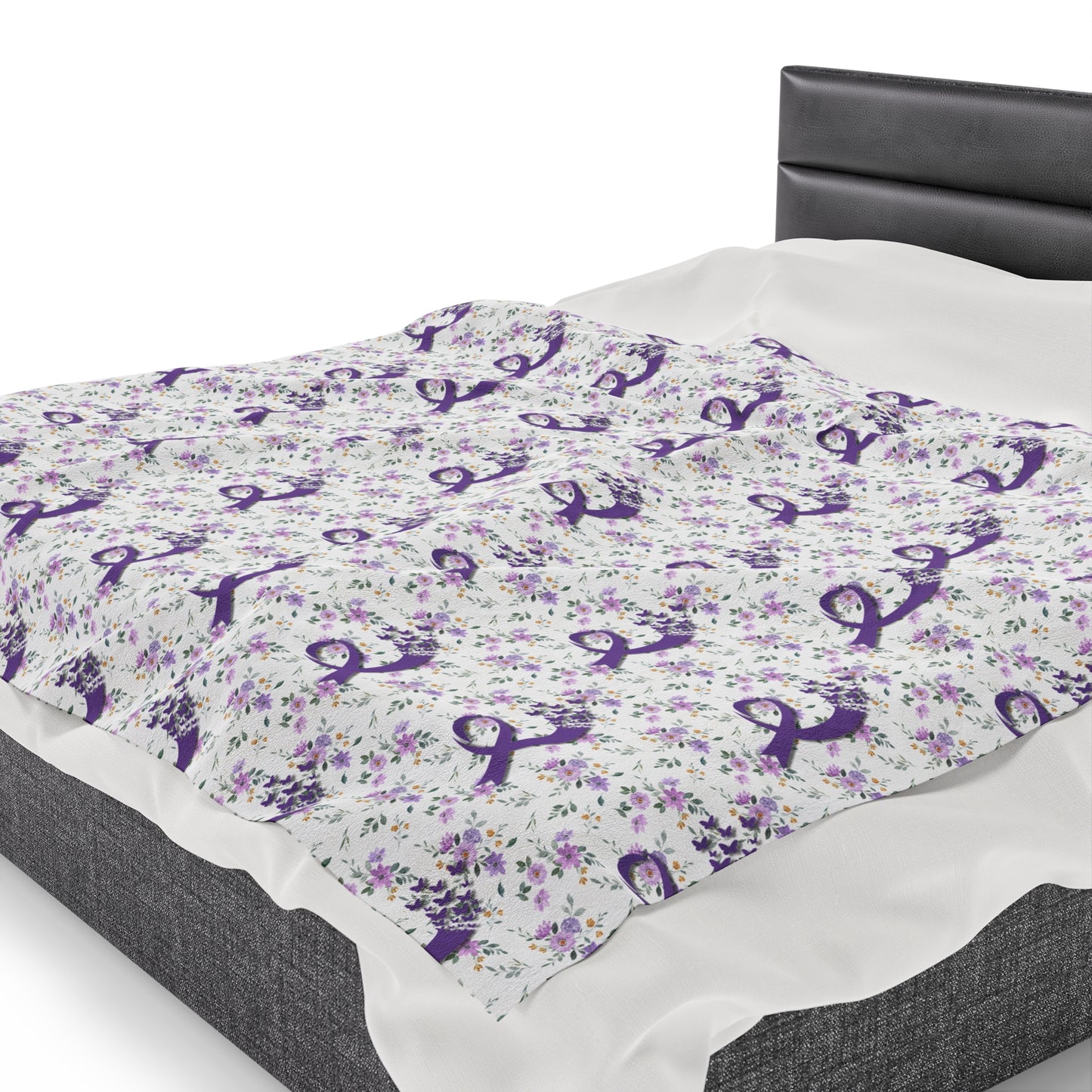 Purple Flowers Epilepsy Awareness Velveteen Plush Blanket