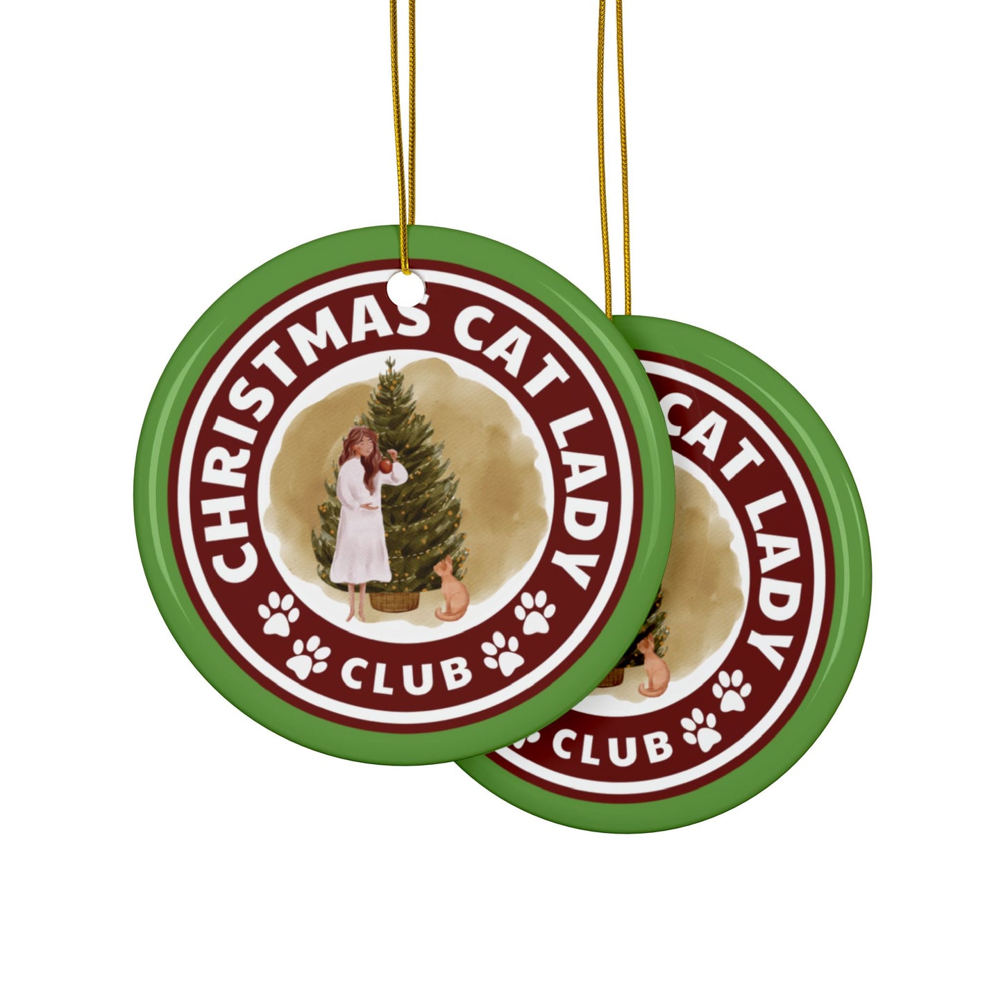 Christmas Cat Lady Club Ceramic Ornament, 2-Side Print