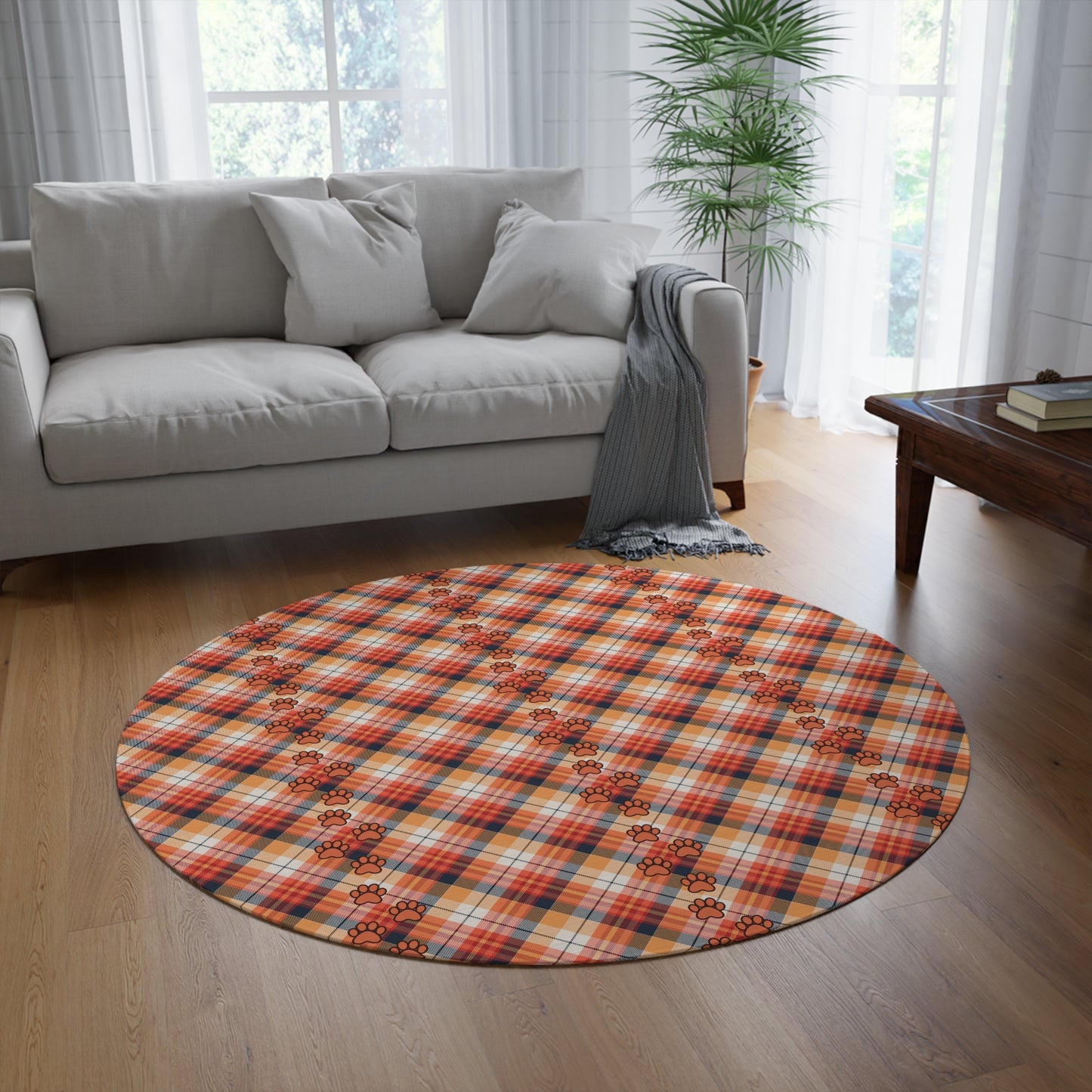 Cozy Plaid Round Rug for Pet Lovers - Stylish Home Decor