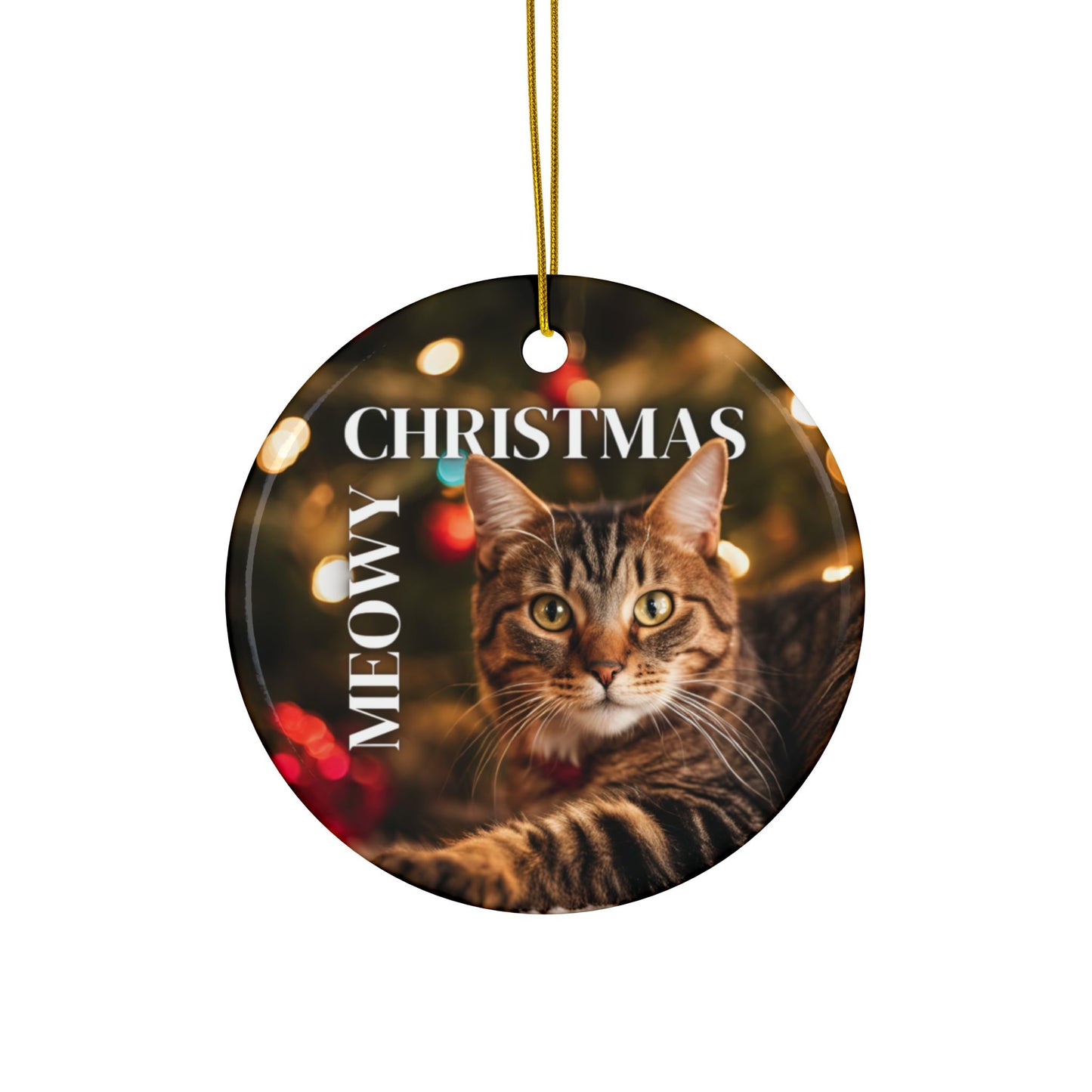 Meowy Christmas Tabby Ceramic Ornament, 2-Side Print