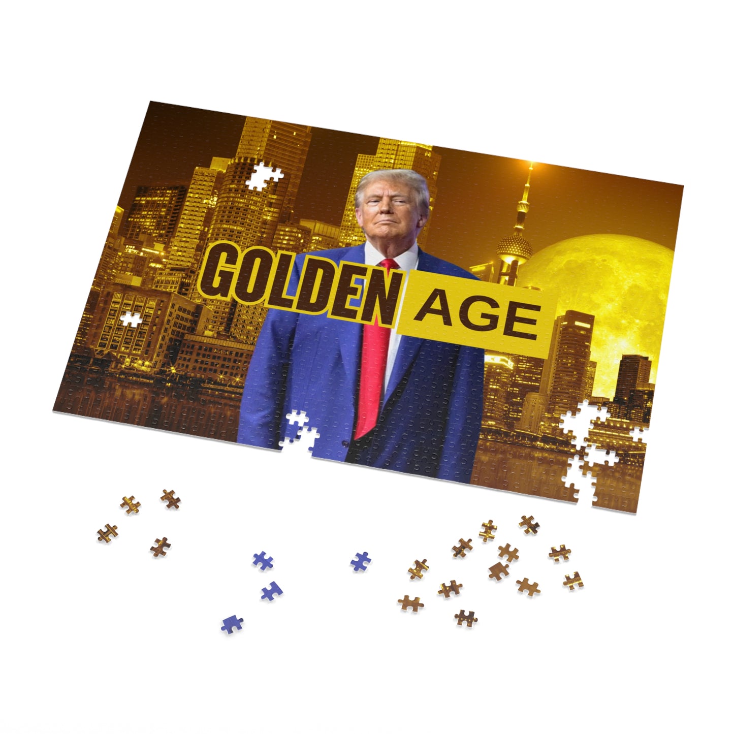 Trump's Golden Age Jigsaw Puzzle with Tin