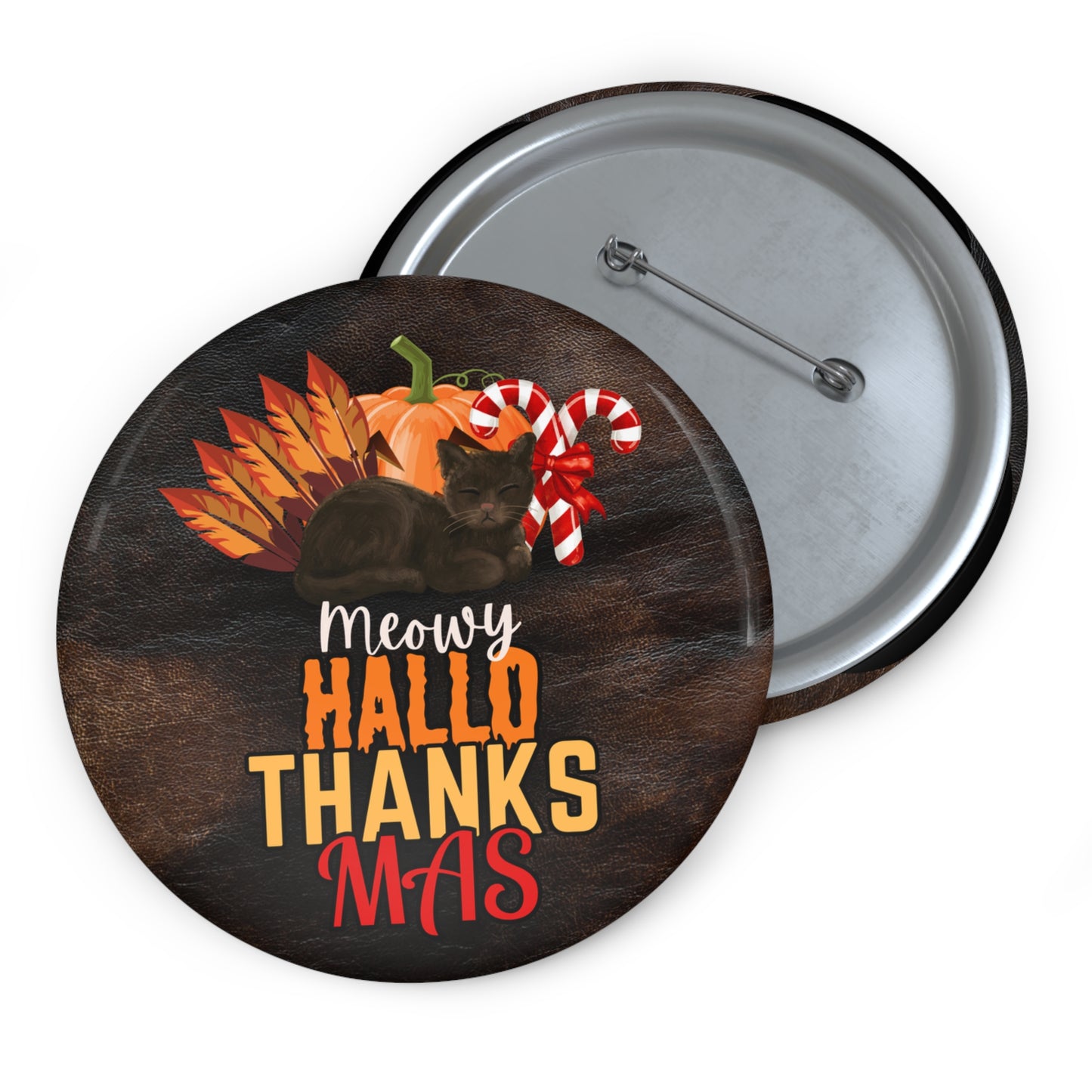 Meowy HalloThanksMas Pin Buttons