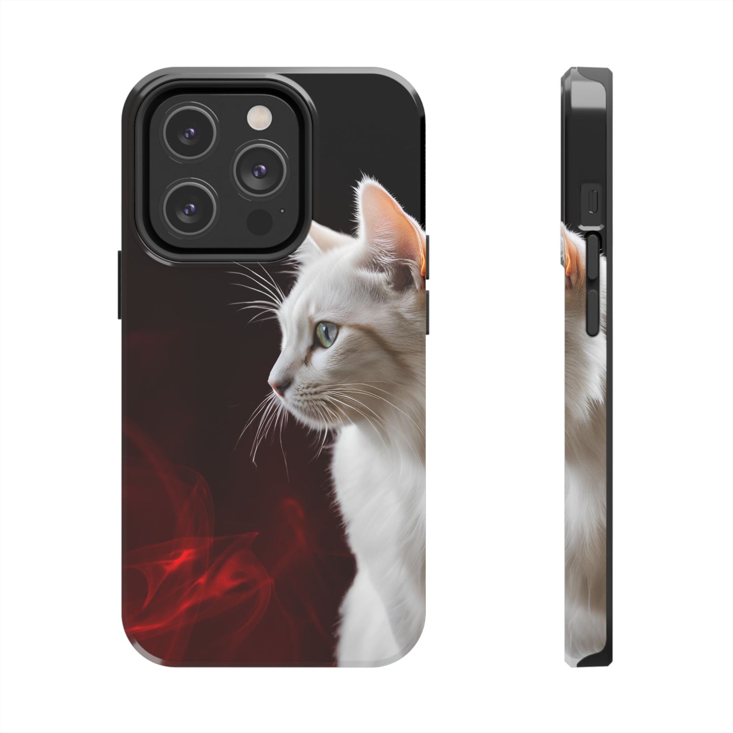 Stylish Tough Phone Case with White Cat Portrait - Perfect for Cat Lovers!