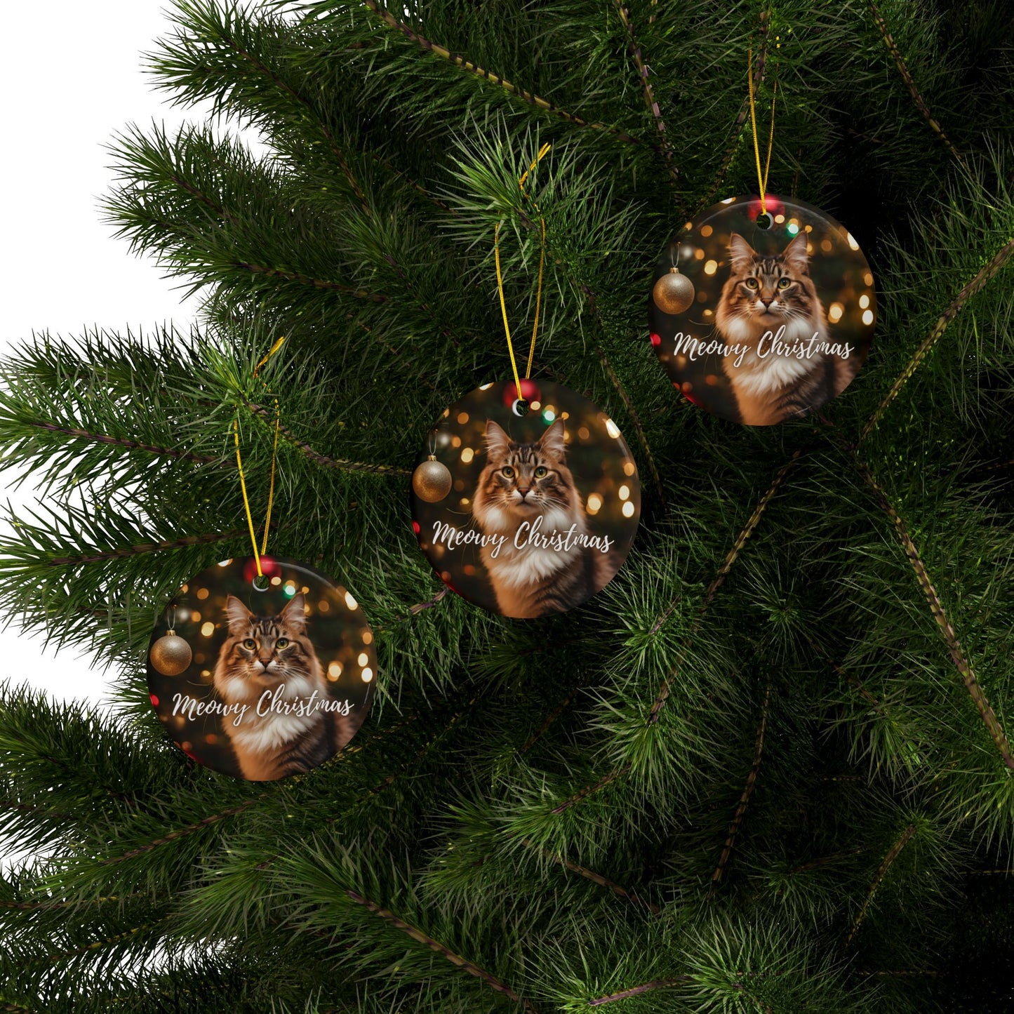 Meowy Christmas Ceramic Ornaments, 2-Side Print