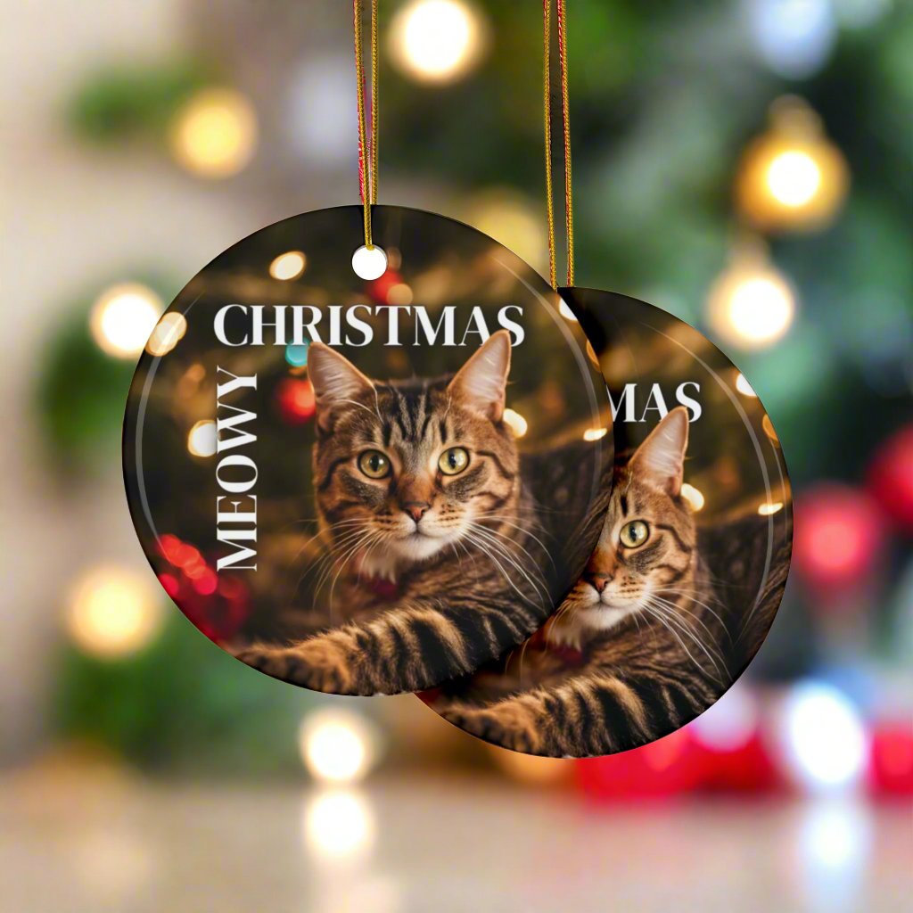 Meowy Christmas Tabby Ceramic Ornament, 2-Side Print