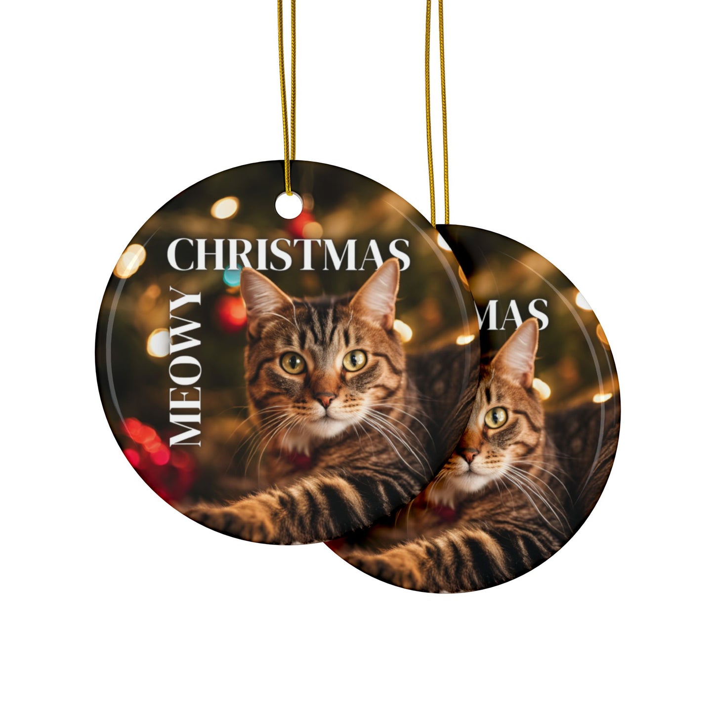 Meowy Christmas Tabby Ceramic Ornament, 2-Side Print