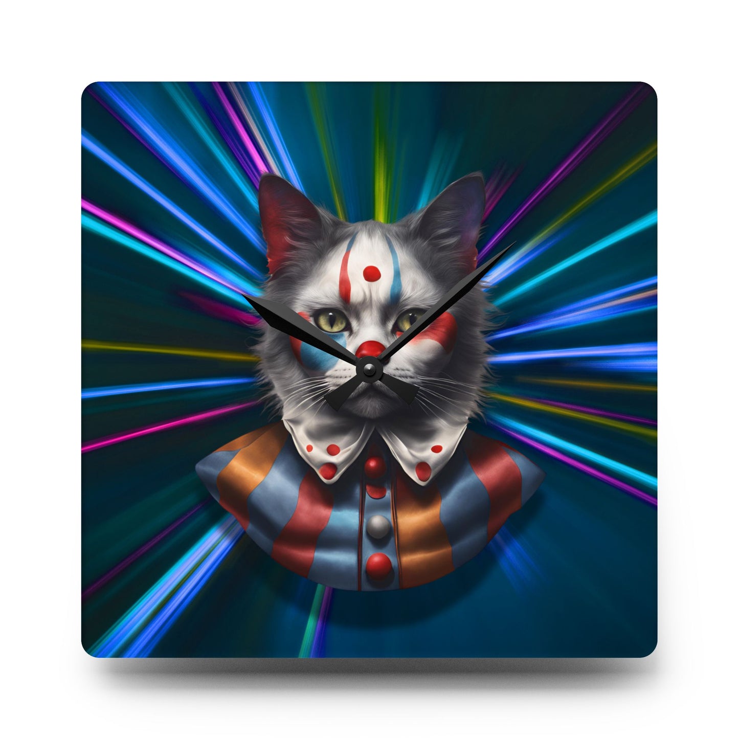 Colorful Cat Clown Acrylic Wall Clock - Whimsical Home Decor