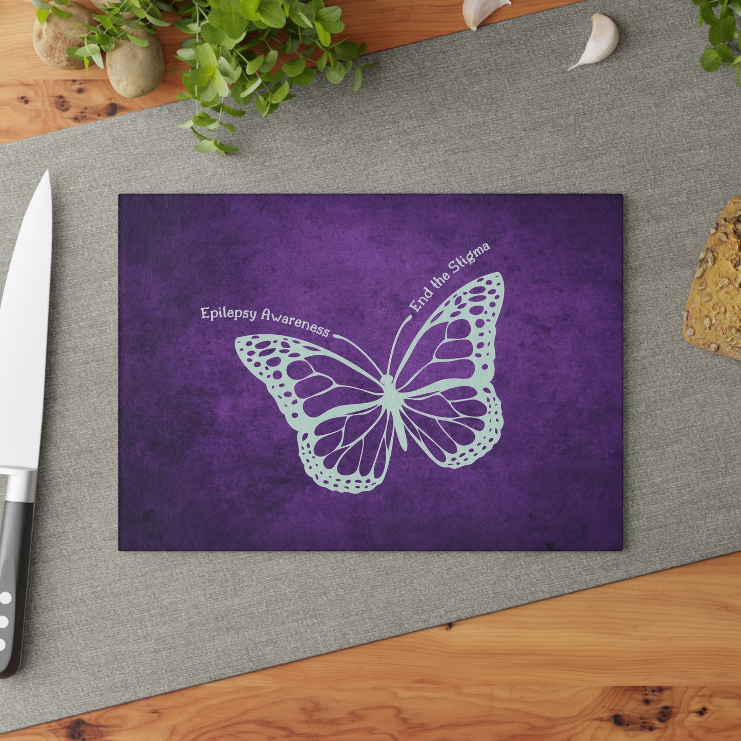 Epilepsy Awareness Glass Cutting Board - End the Stigma