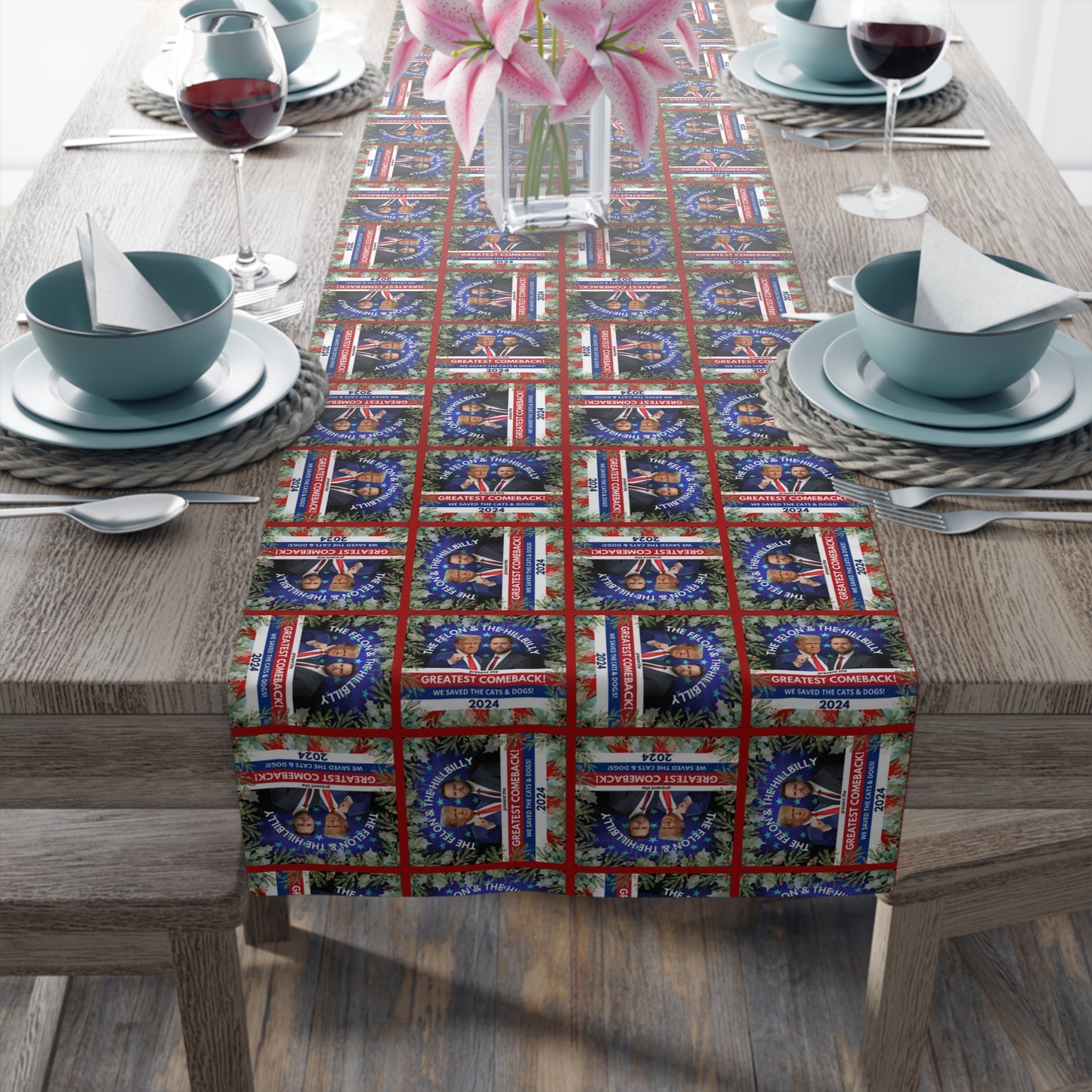 Felon & Hillbilly Christmas Themed Table Runner (Cotton, Poly)