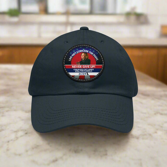 Never Give Up - Kamala Dad Hat with Leather Patch