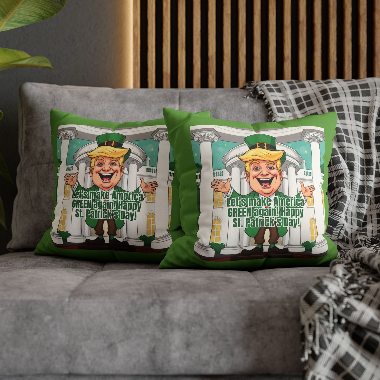 St. Patrick's Day Faux Suede Pillowcase - 'Let's Make America Green Again!'