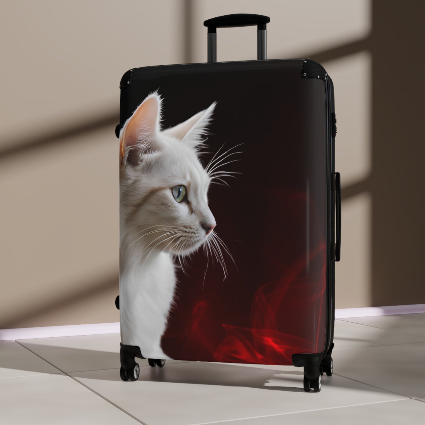 White Cat Design Suitcase - Stylish Travel Luggage for Cat Lovers