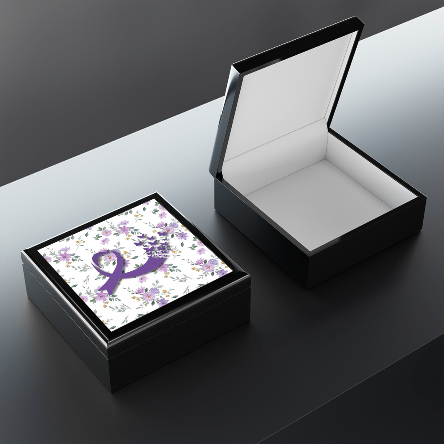 Purple Ribbon & Butterfly Jewelry Box