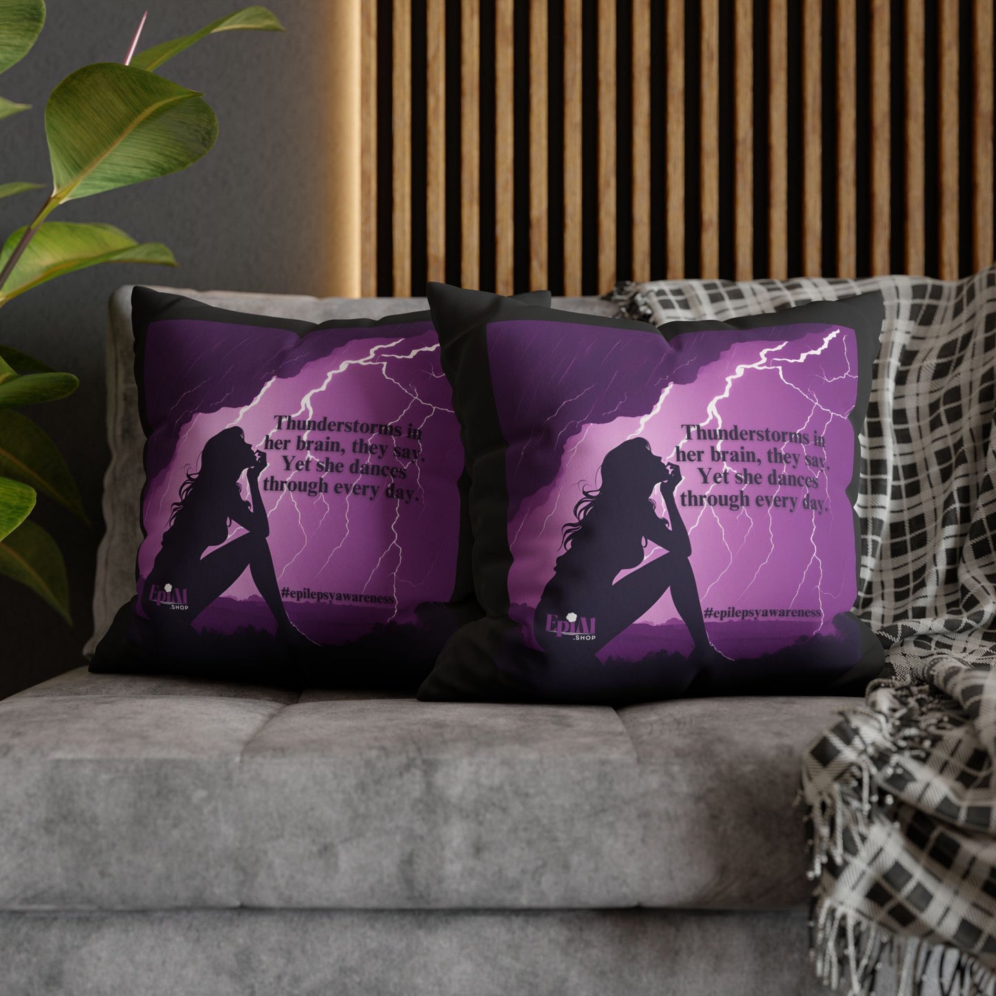 Empowerment Faux Suede Pillowcase - 'Thunderstorms in Her Brain' Design for Epilepsy Awareness